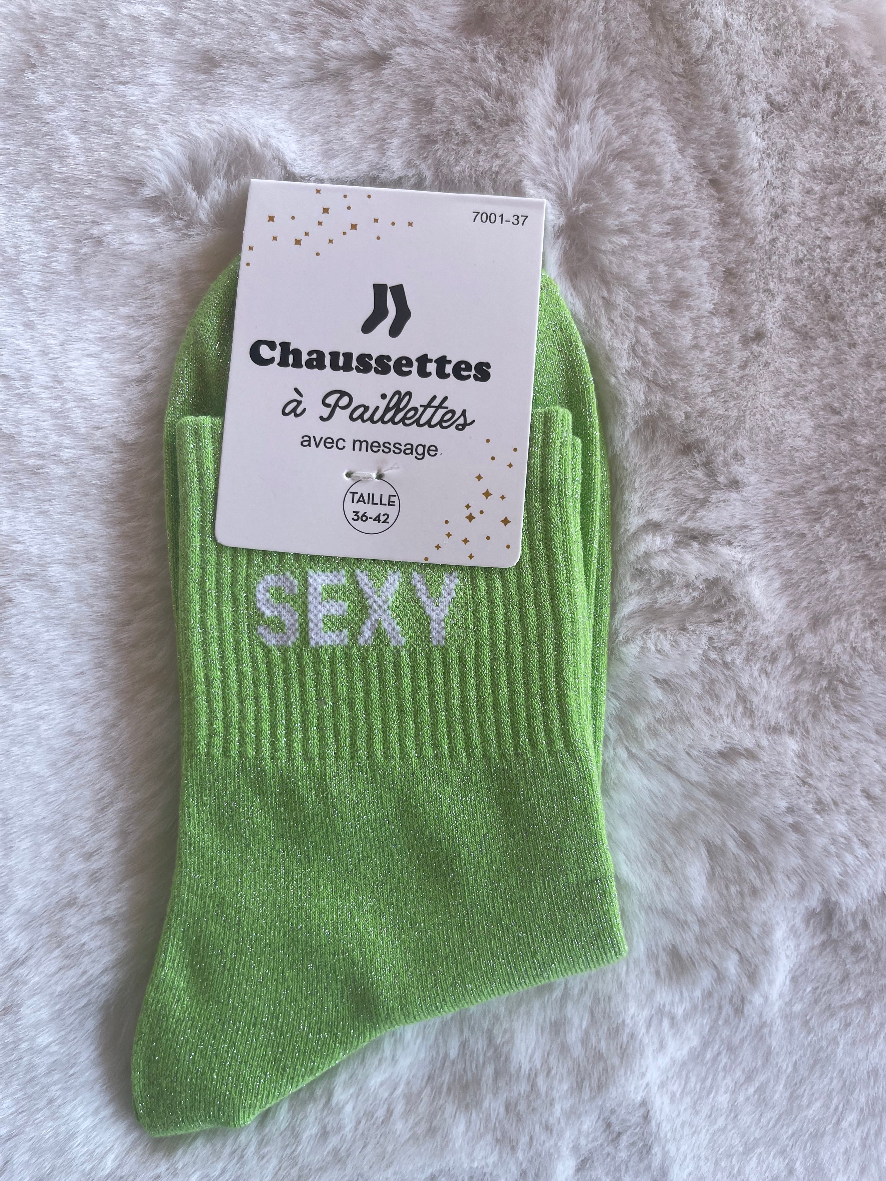 Chaussettes à Paillettes ✨ – "SEXY" Vert Lime Flashy