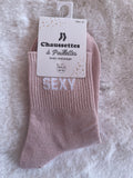 Chaussettes à Paillettes ✨ – "SEXY" Rose Poudré