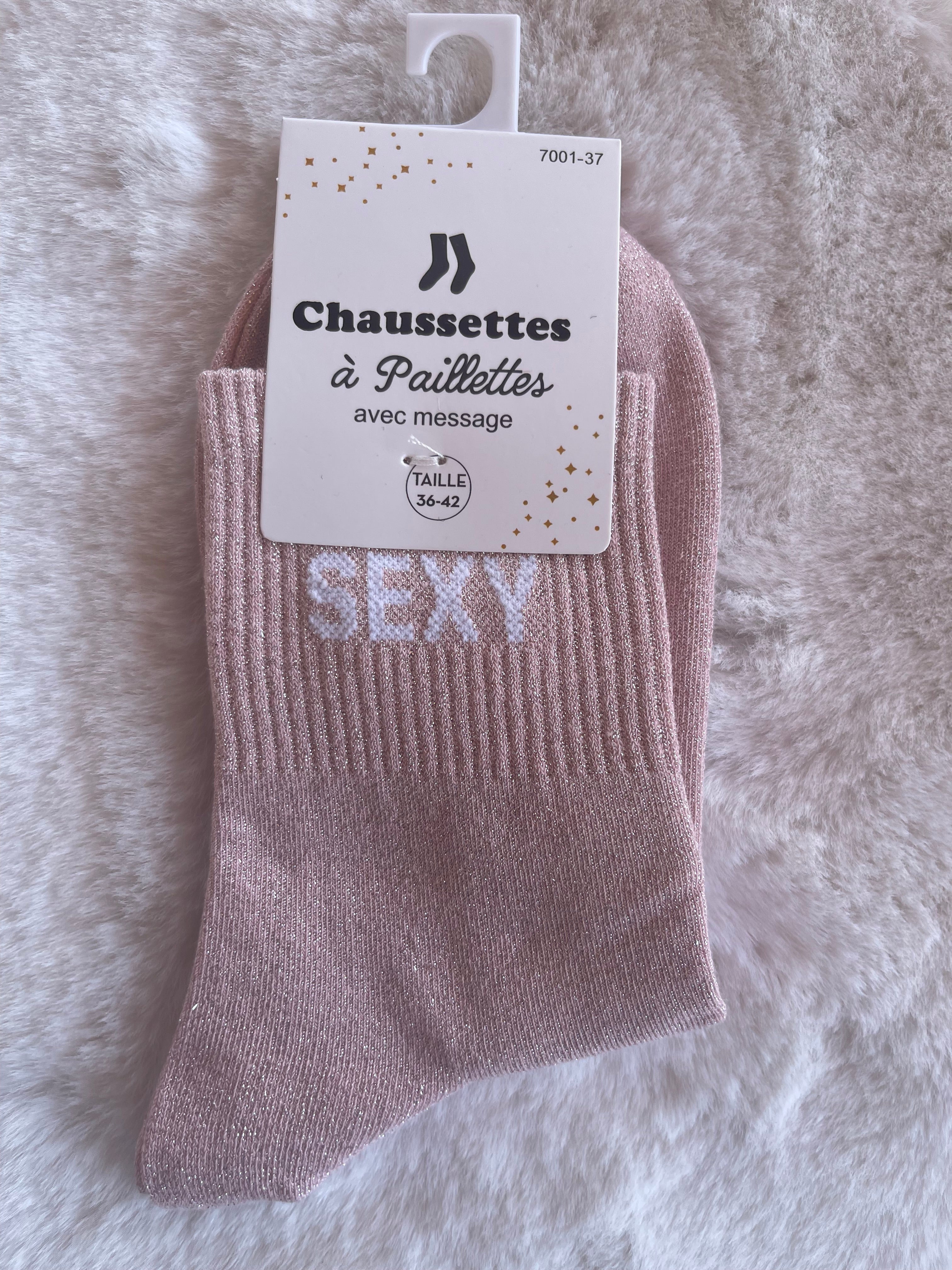 Chaussettes à Paillettes ✨ – "SEXY" Rose Poudré