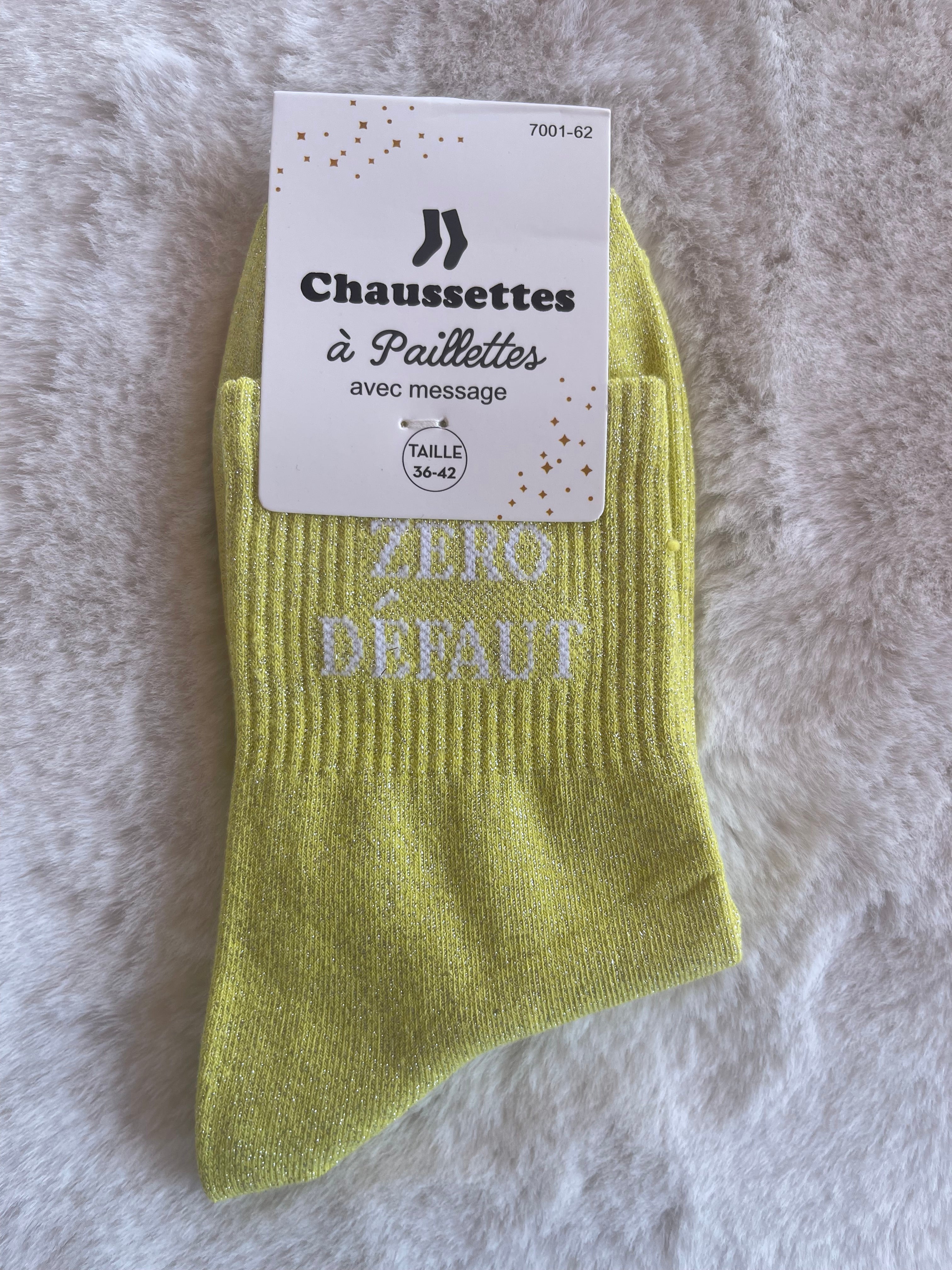 Chaussettes à Paillettes ✨ – "ZÉRO DÉFAUT" Jaune Citron