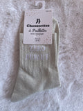 Chaussettes à Paillettes ✨ – "ZÉRO DÉFAUT" Gris Perlé Irisé