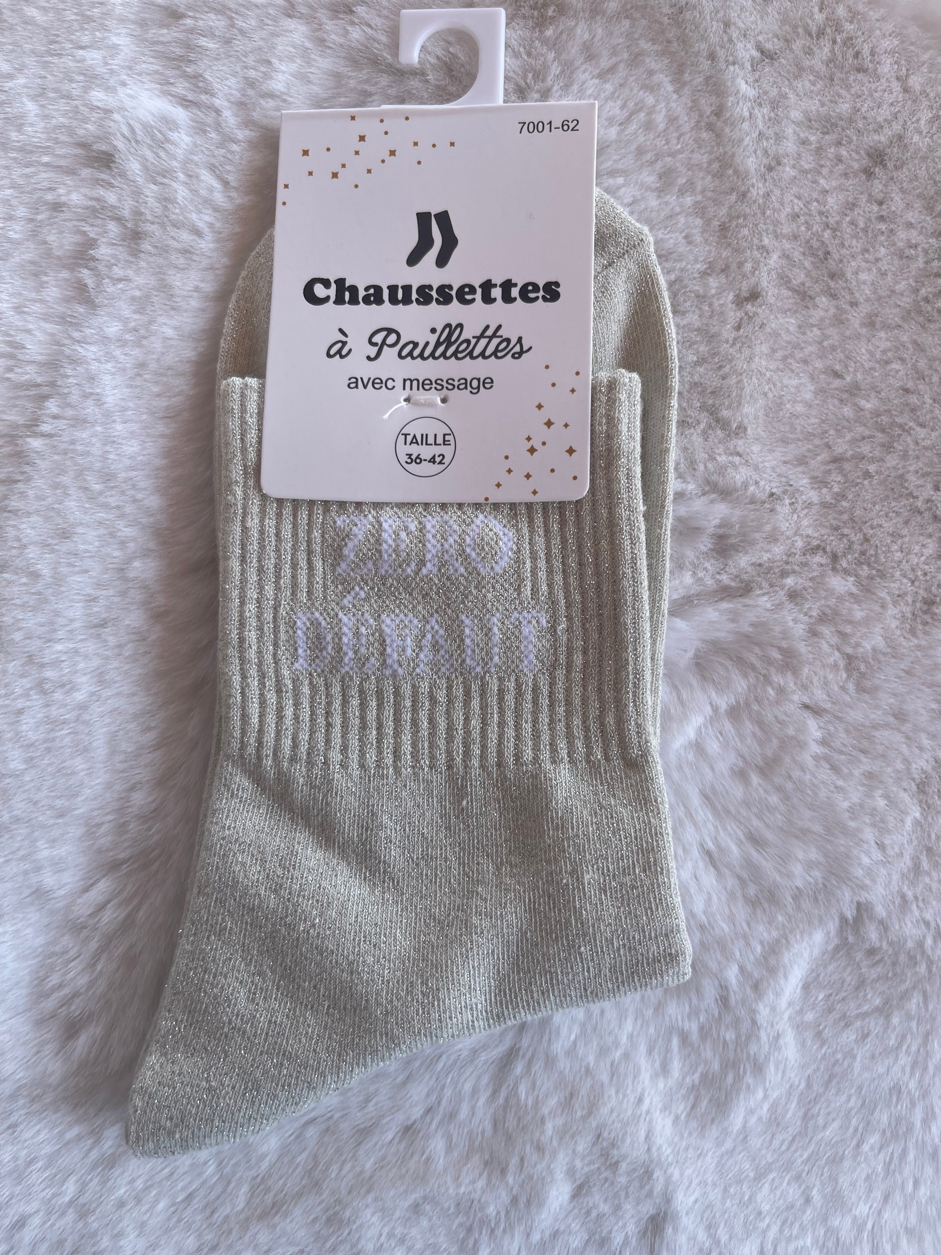 Chaussettes à Paillettes ✨ – "ZÉRO DÉFAUT" Gris Perlé Irisé