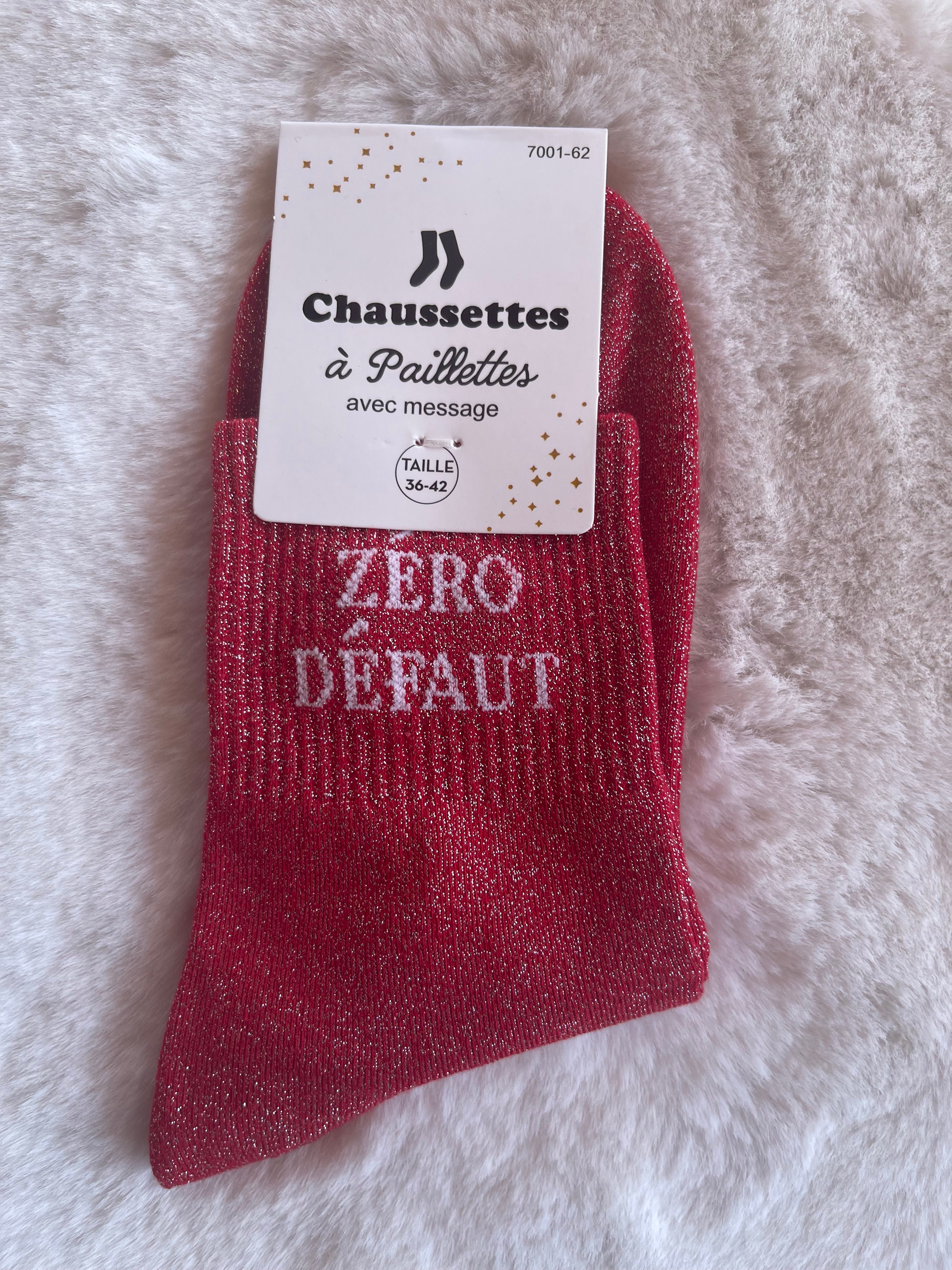 Chaussettes à Paillettes ✨ – "ZÉRO DÉFAUT" Rouge Framboise