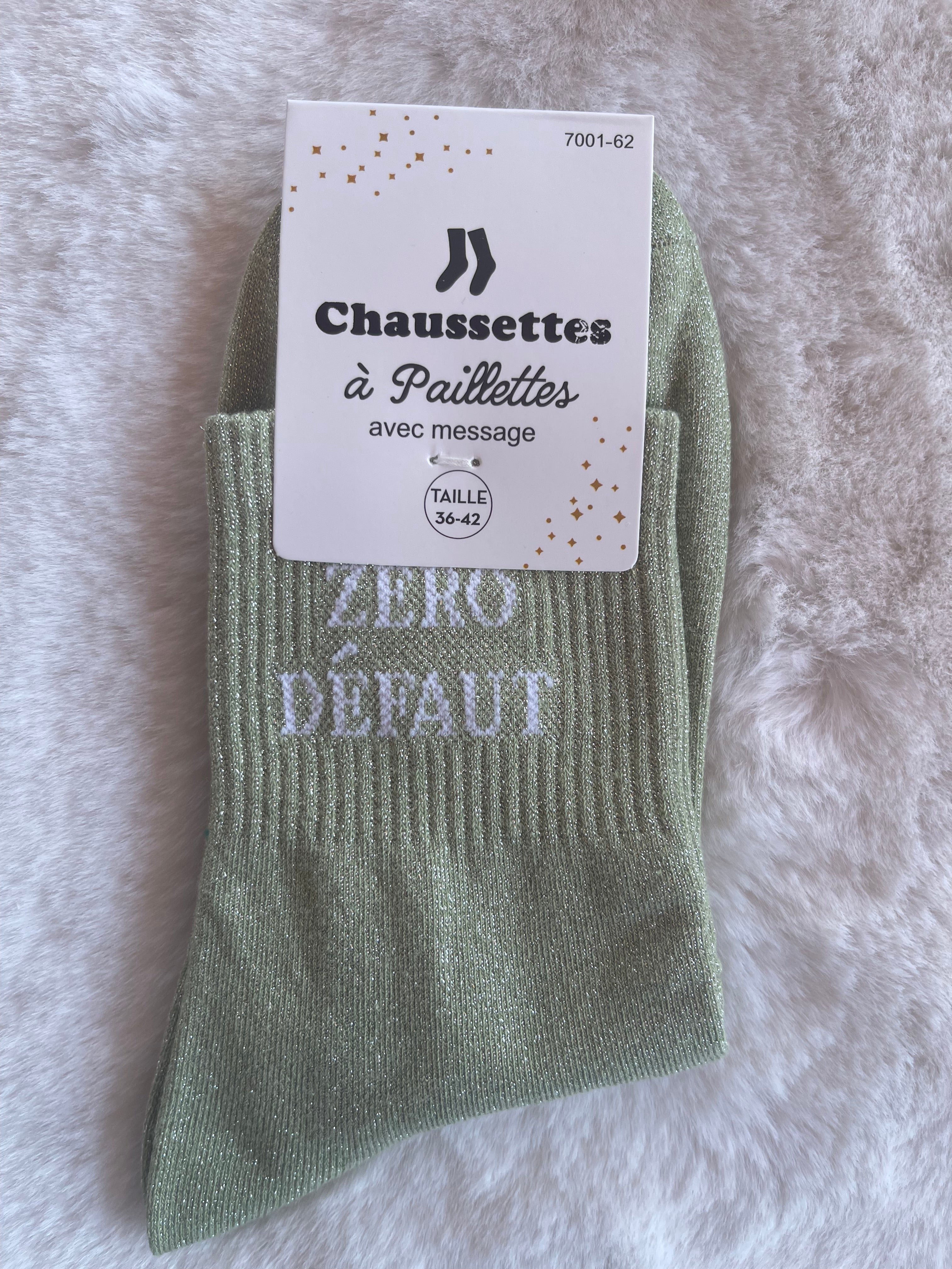 Chaussettes à Paillettes ✨ – "ZÉRO DÉFAUT" Vert Sauge