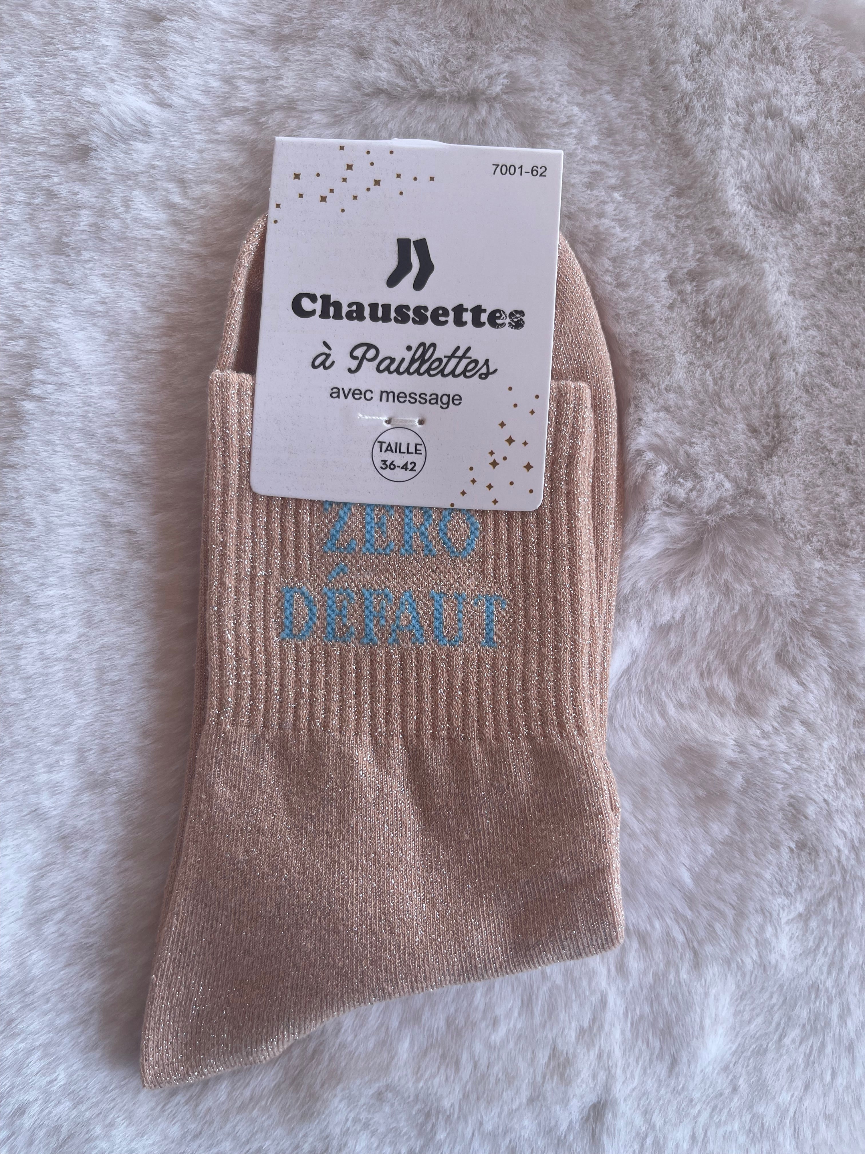 Chaussettes à Paillettes ✨ – "ZÉRO DÉFAUT" Beige Doré
