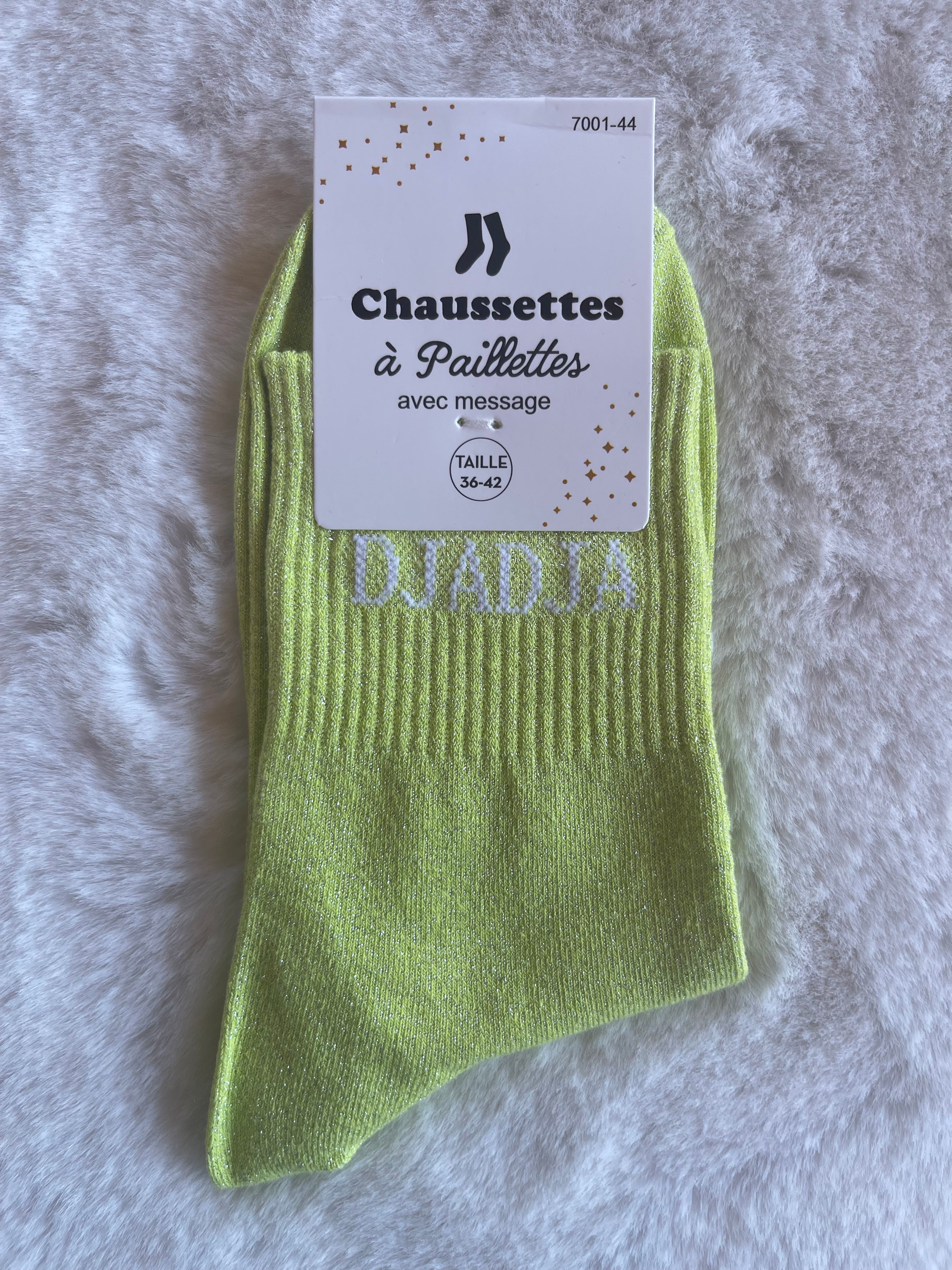 Chaussettes à Paillettes "Djadja" - Jaune Fluo