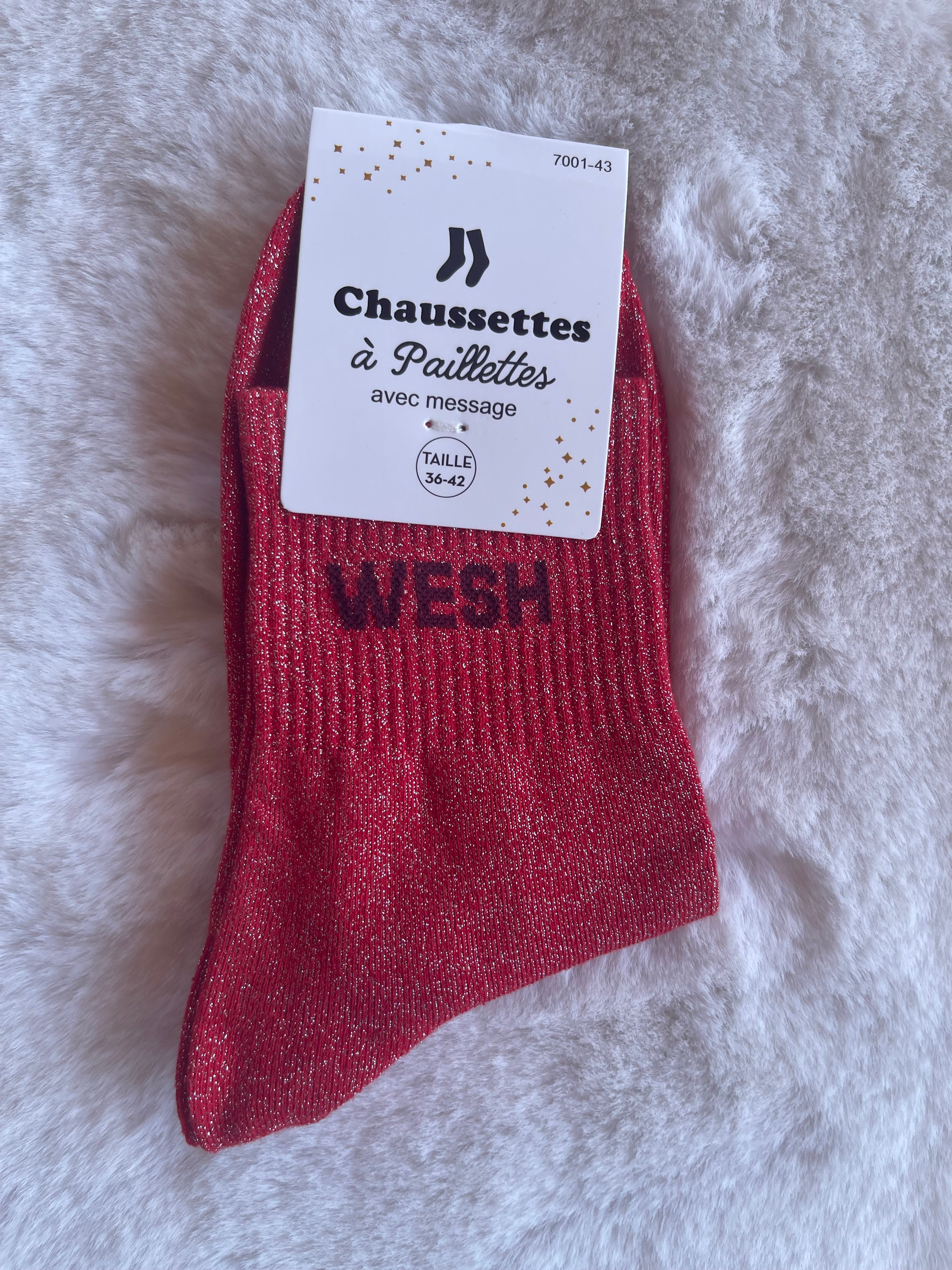 Chaussettes à Paillettes "Wesh" - Rouge Irisé