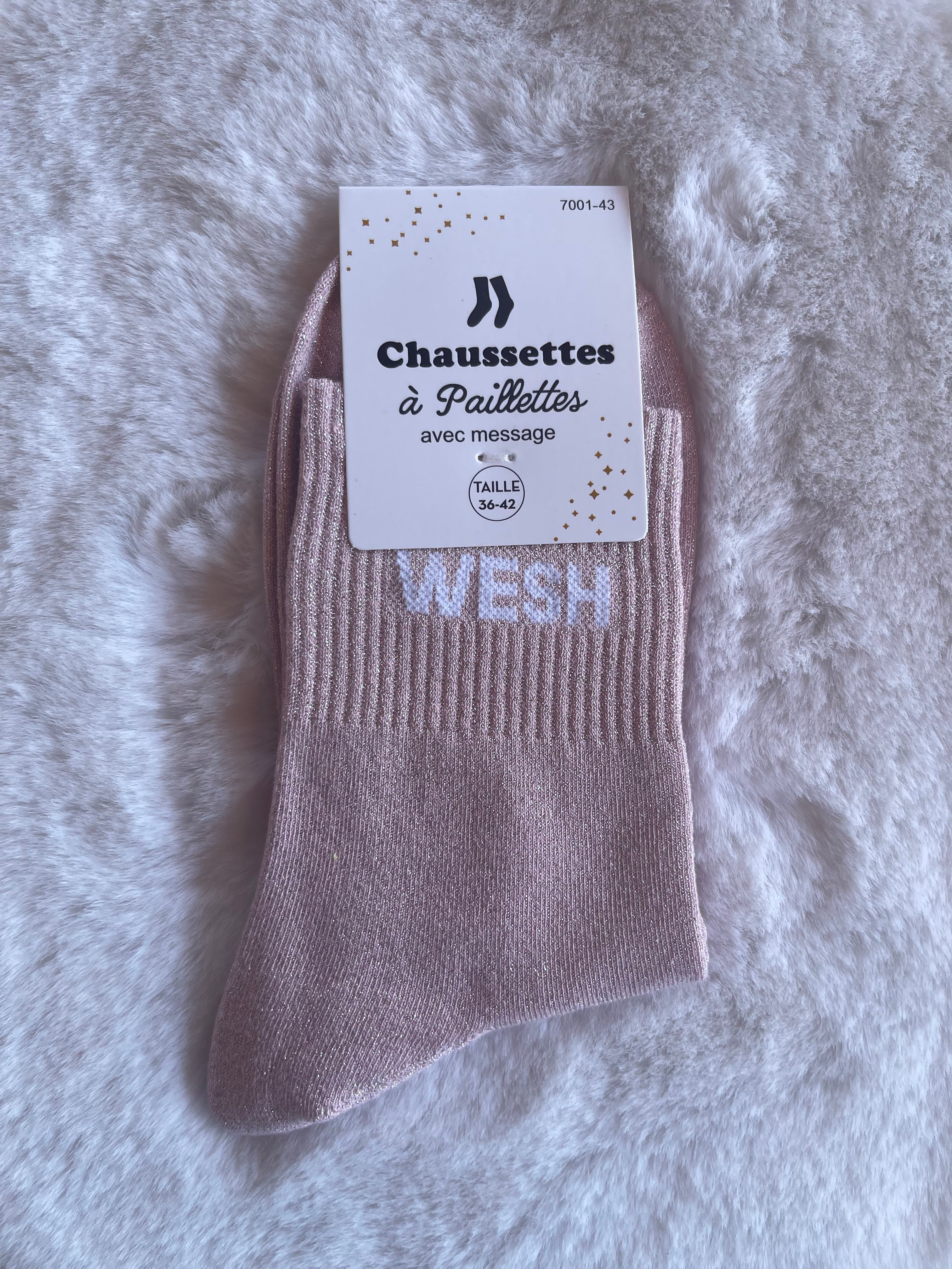 Chaussettes à Paillettes "Wesh" - Rose Poudré