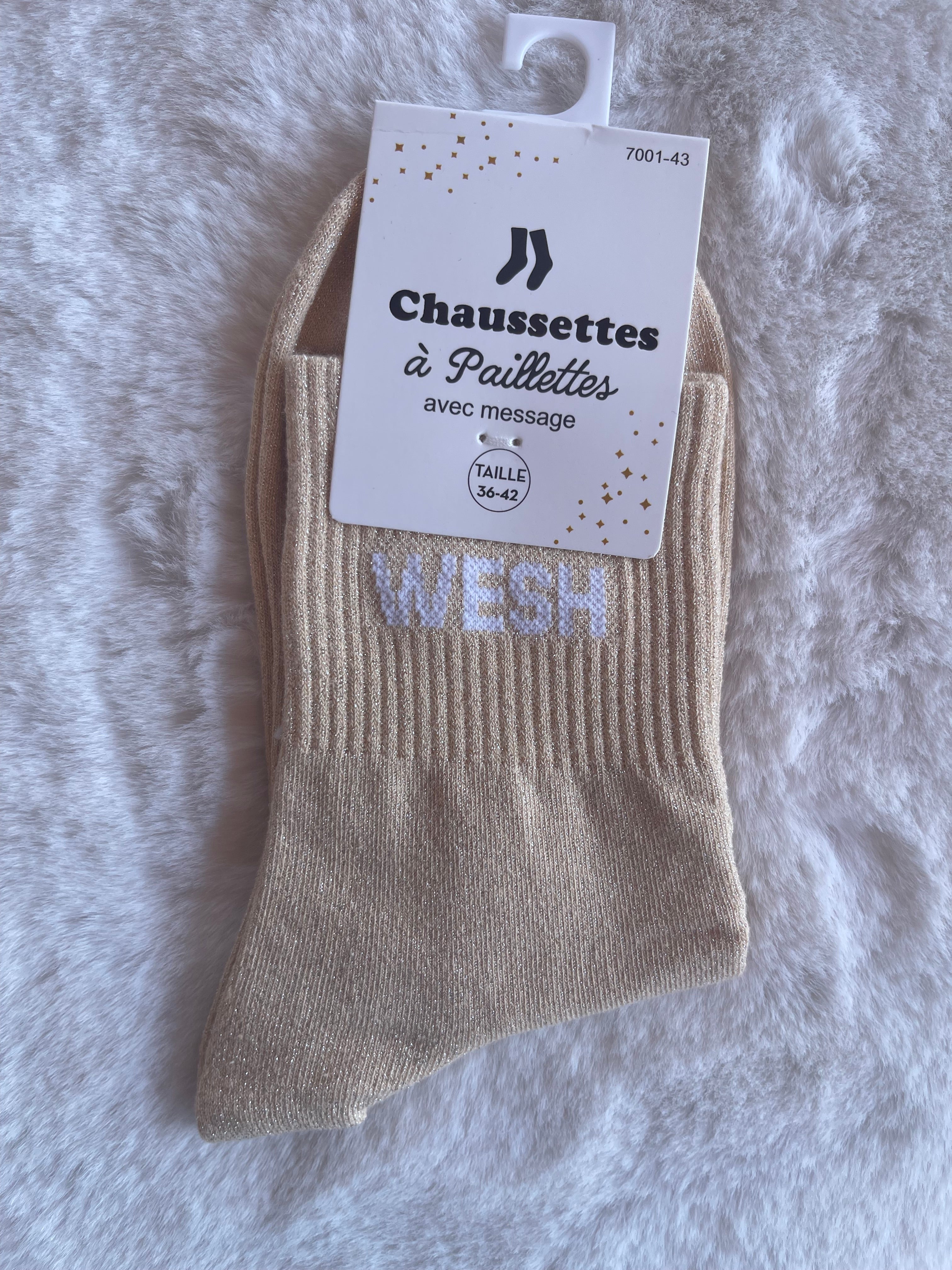 Chaussettes à Paillettes "Wesh" - Beige Doré