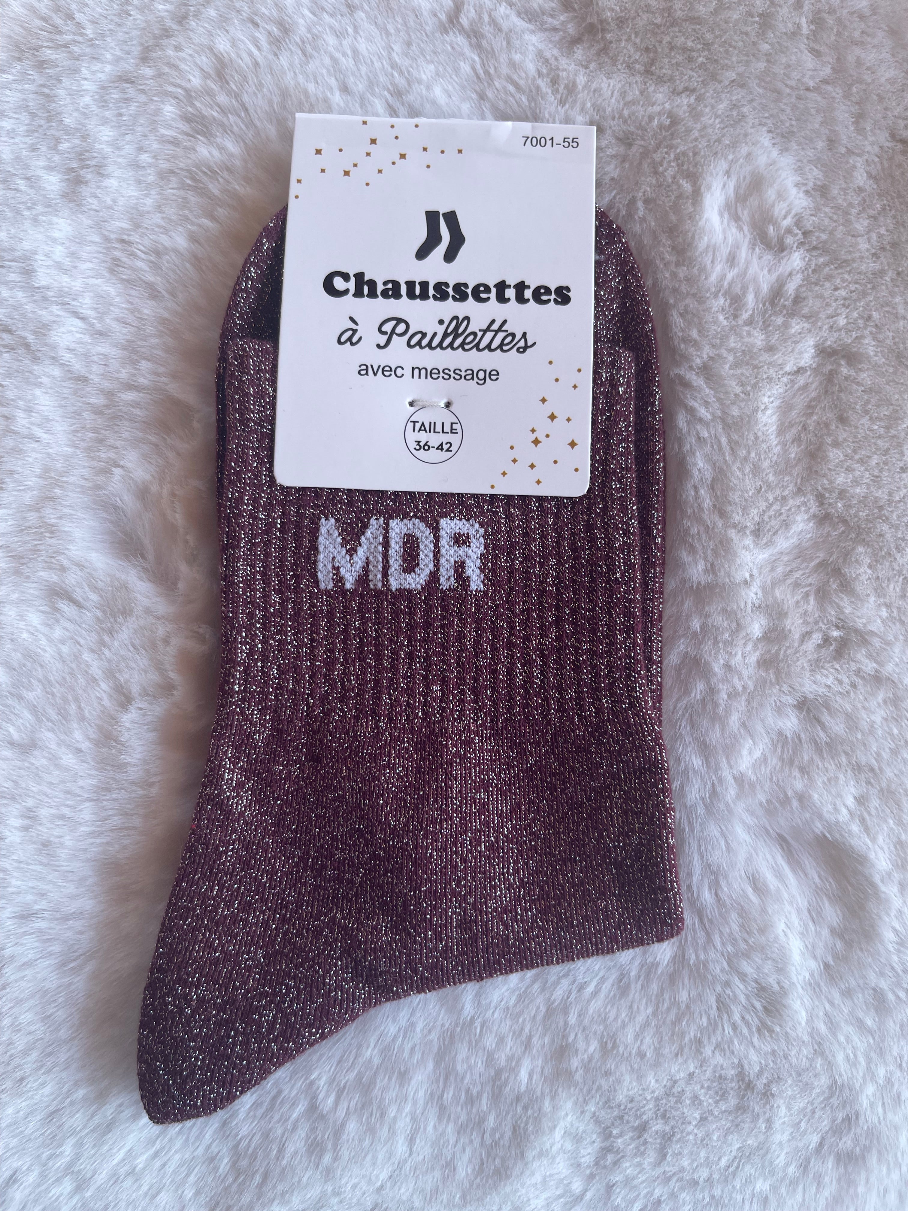Chaussettes à Paillettes "MDR" - Bordeaux Irisé