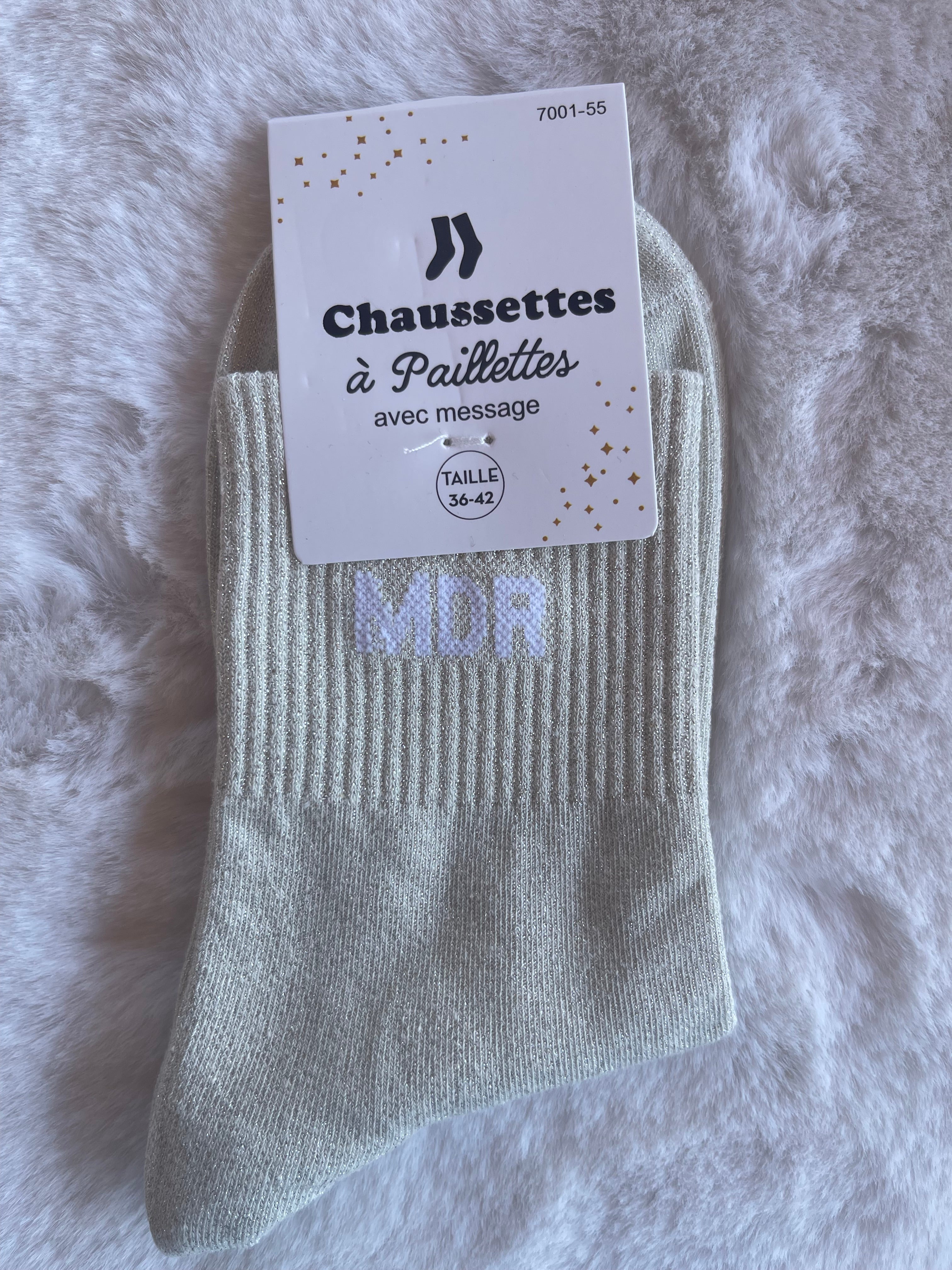Chaussettes à Paillettes "MDR" - Gris Argenté