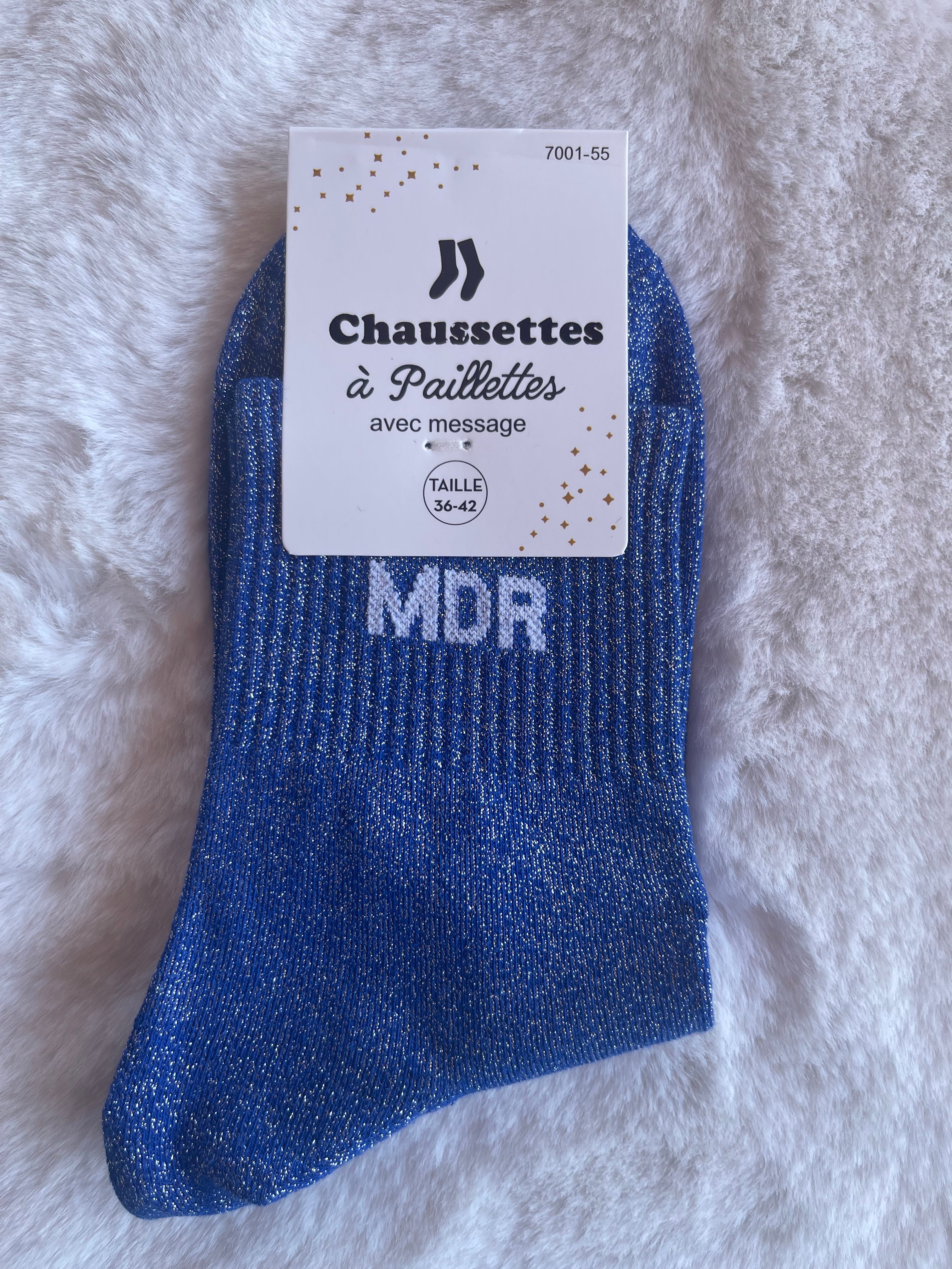 Chaussettes à Paillettes "MDR" - Bleu Roi