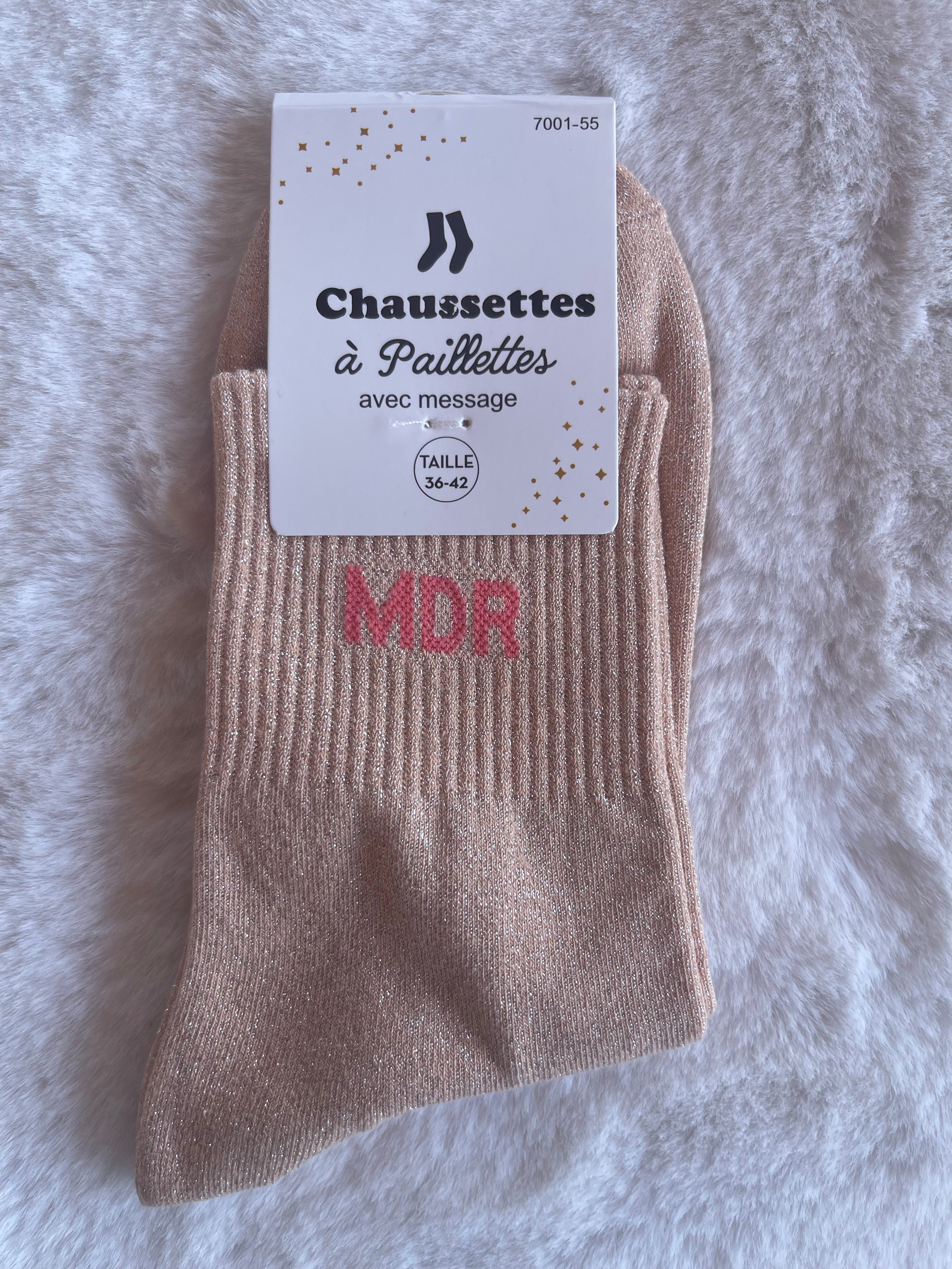 Chaussettes à Paillettes "MDR" - Rose Doré