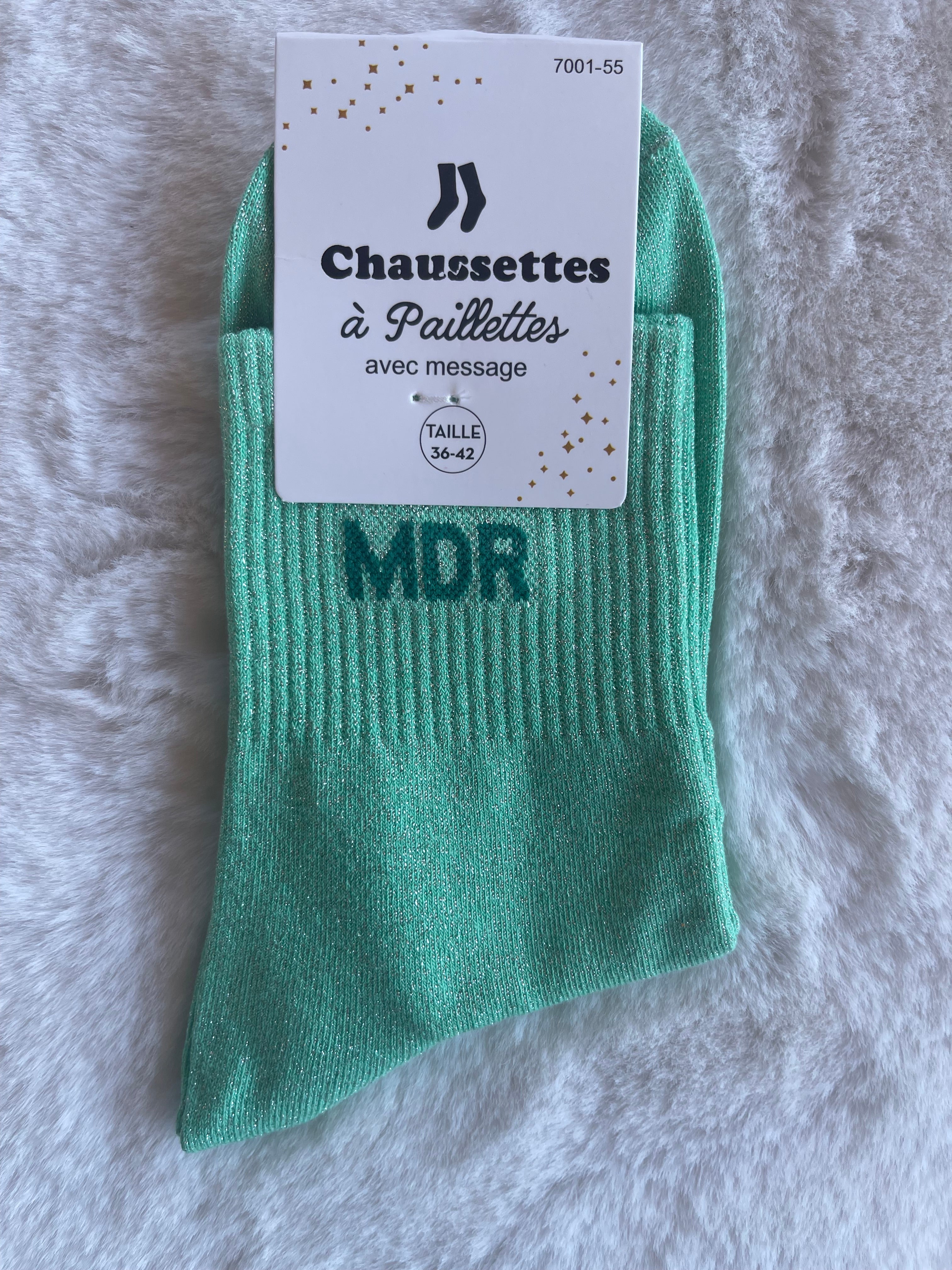 Chaussettes à Paillettes "MDR" - Vert Menthe