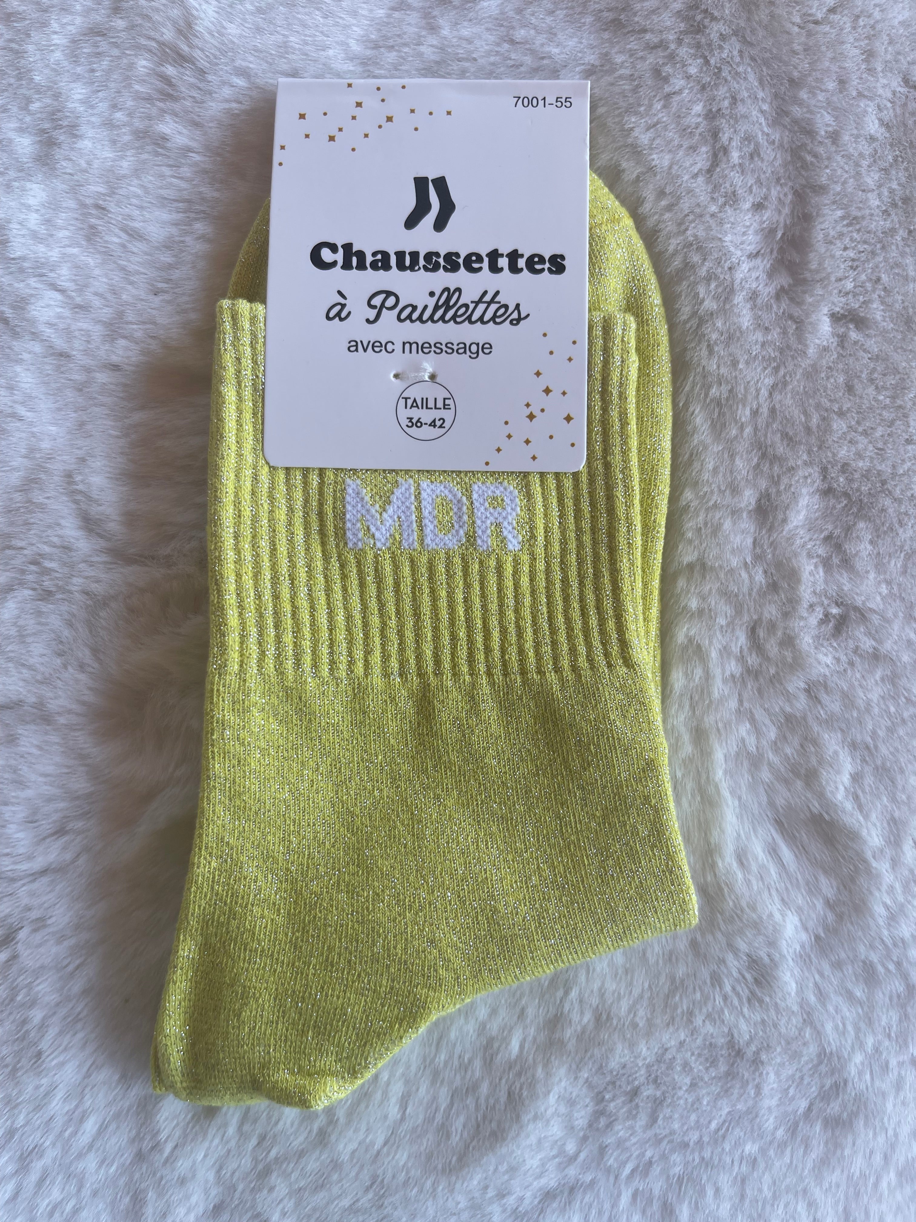 Chaussettes à Paillettes "MDR" - Jaune Fluo