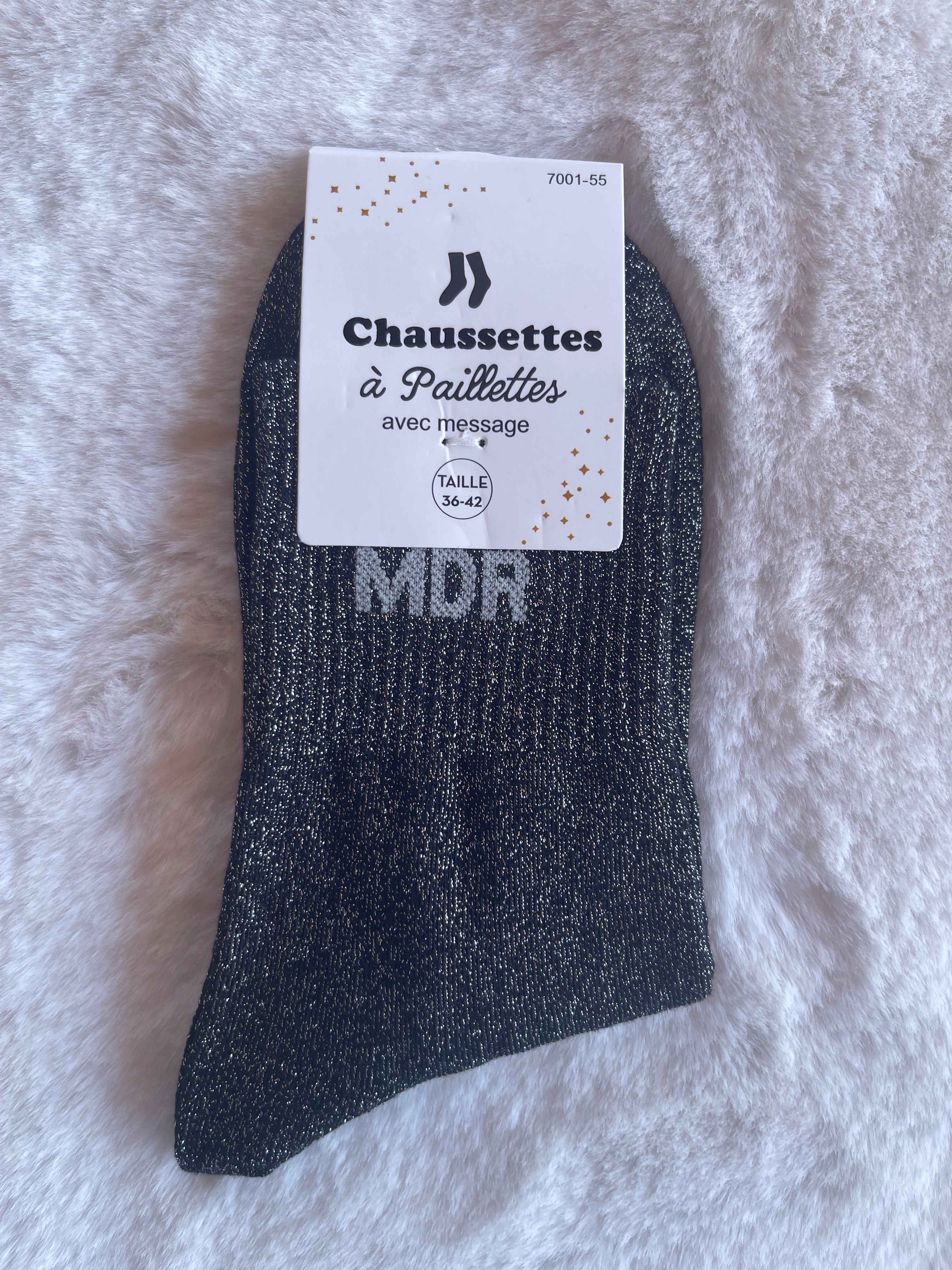 Chaussettes à Paillettes "MDR" - Noir Irisé