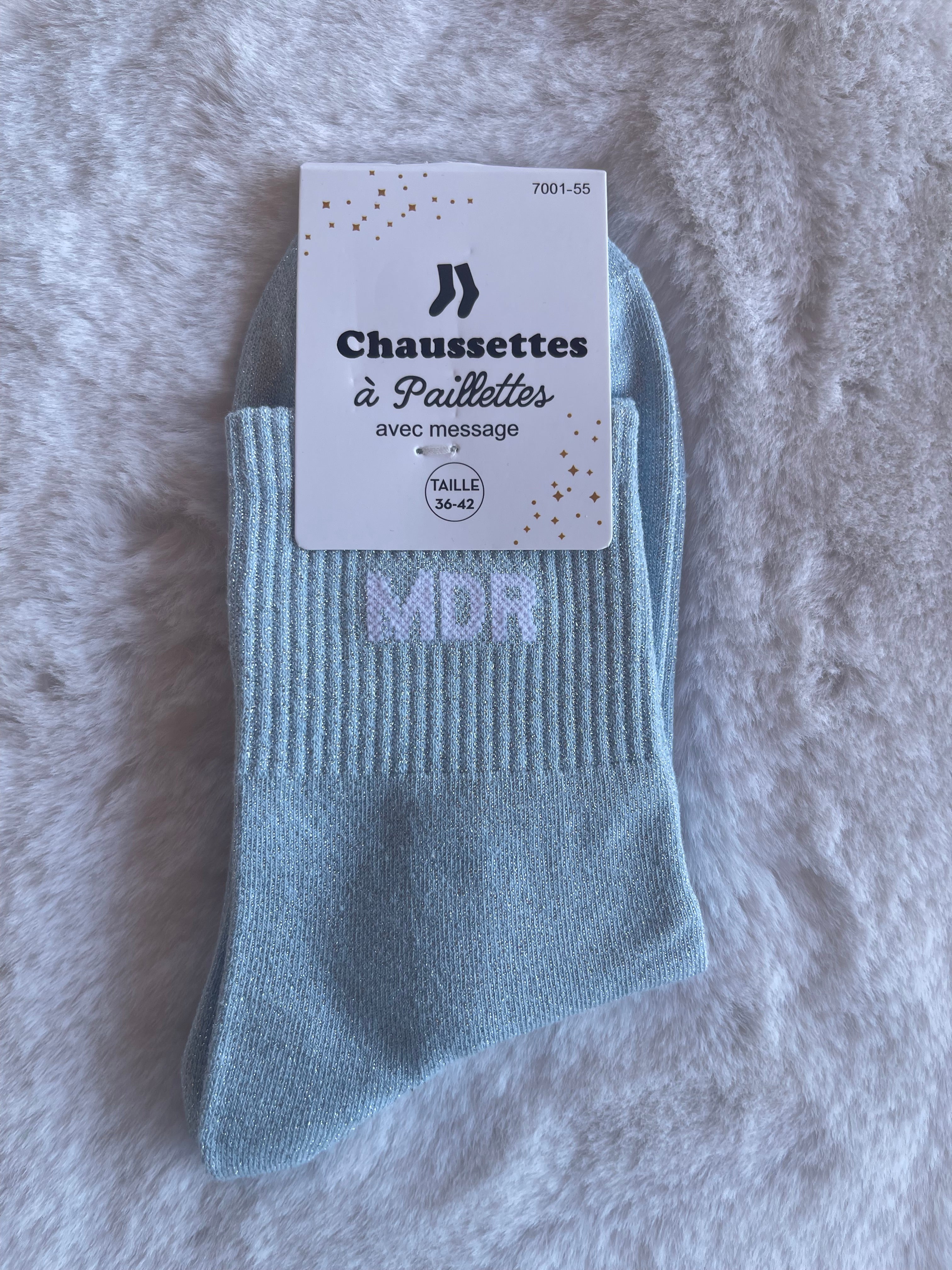 Chaussettes à Paillettes "MDR" - Bleu Ciel
