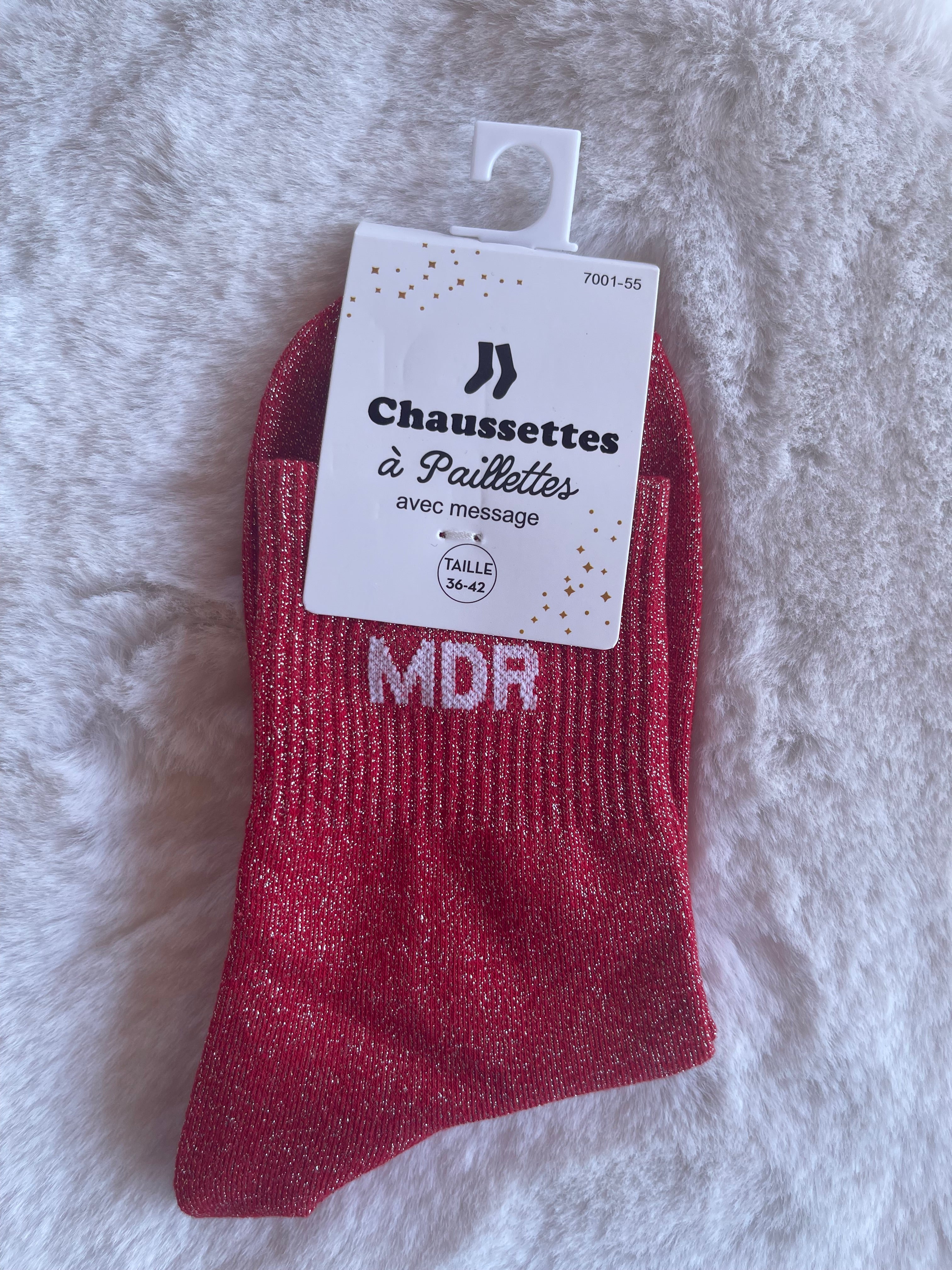 Chaussettes à Paillettes "MDR" - Rouge Framboise