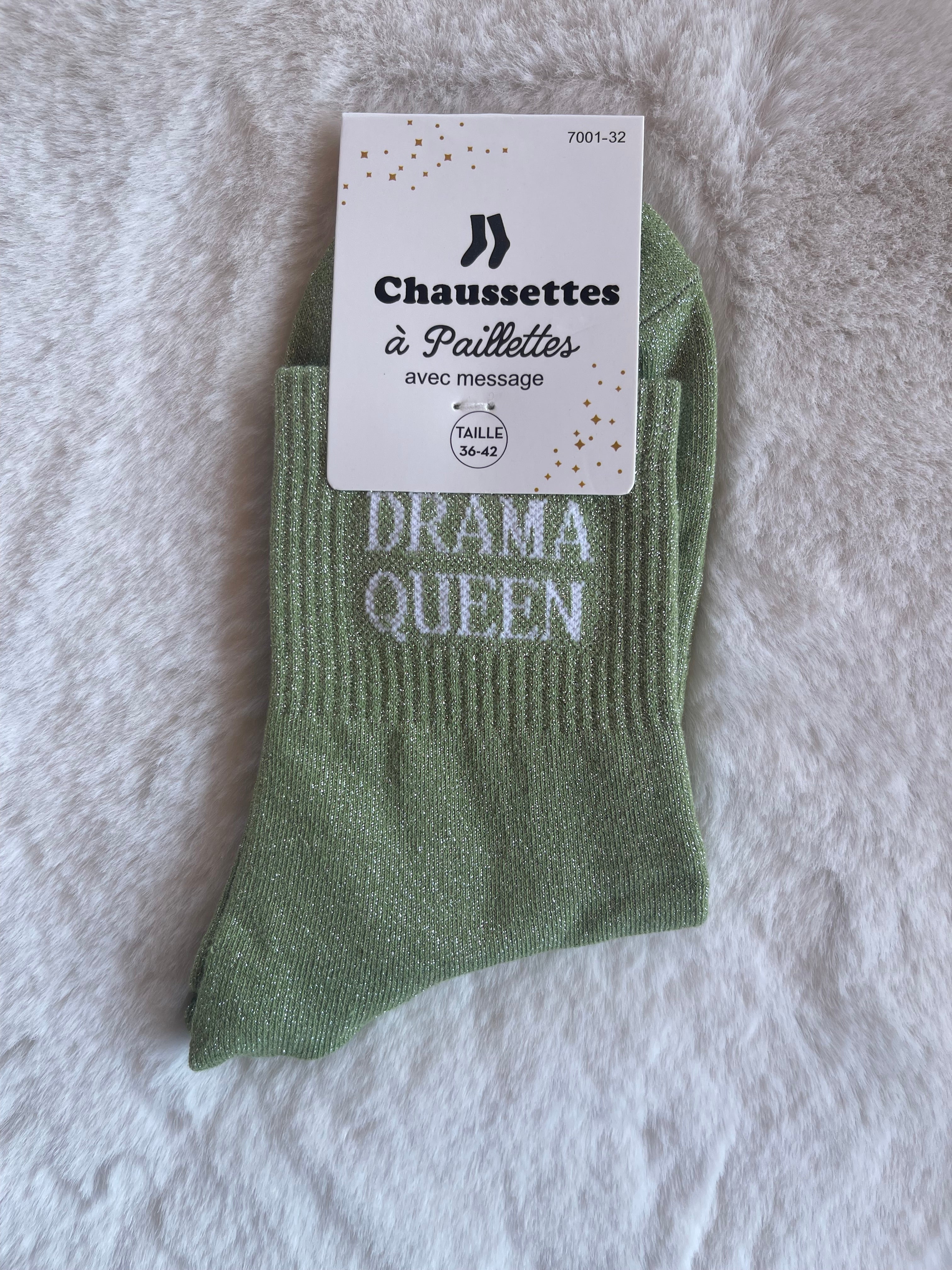 Chaussettes à Paillettes "Drama Queen" - Vert Sauge
