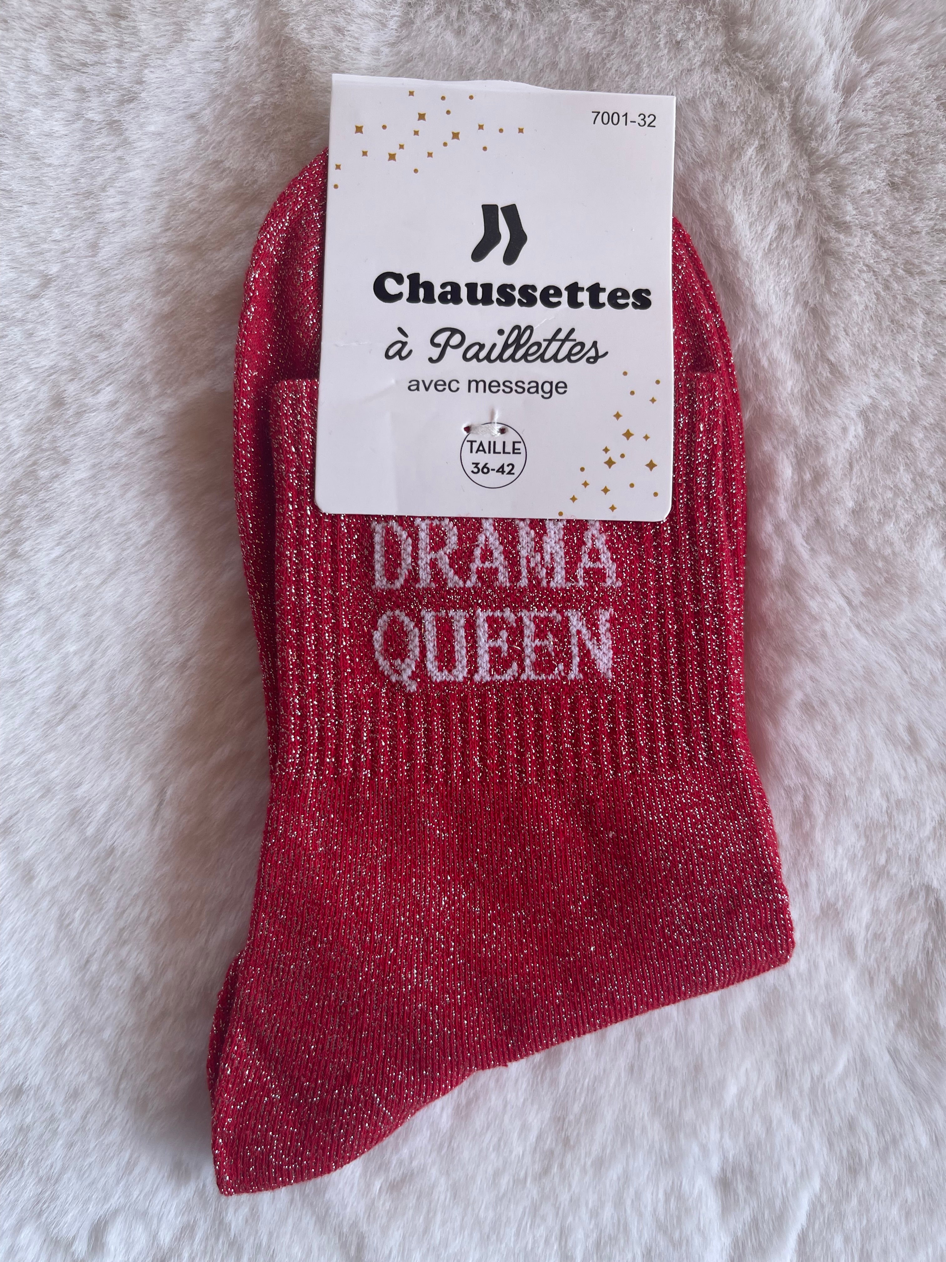 Chaussettes à Paillettes "Drama Queen" - Rouge Framboise
