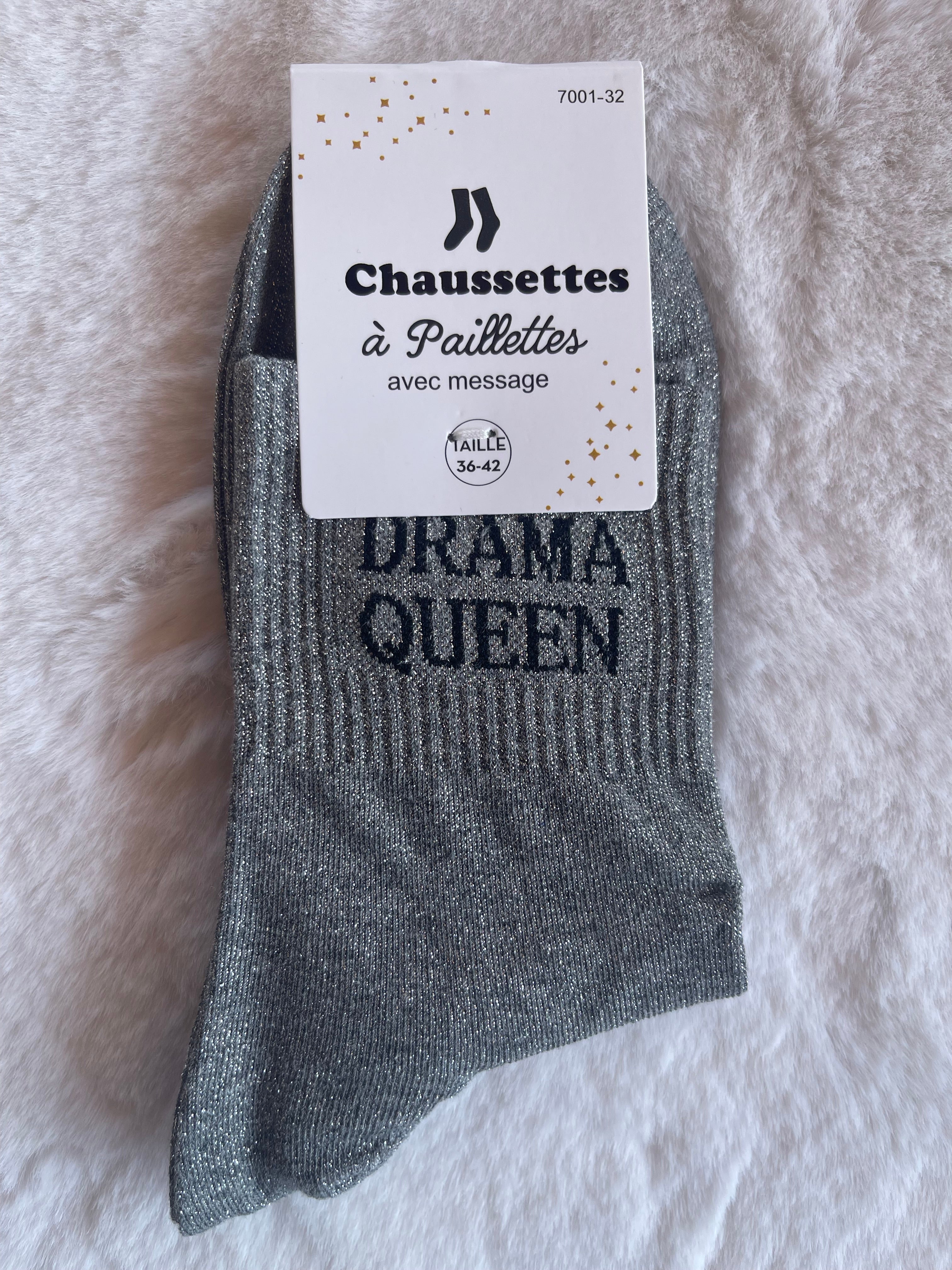 Chaussettes à Paillettes "Drama Queen" - Gris Argenté