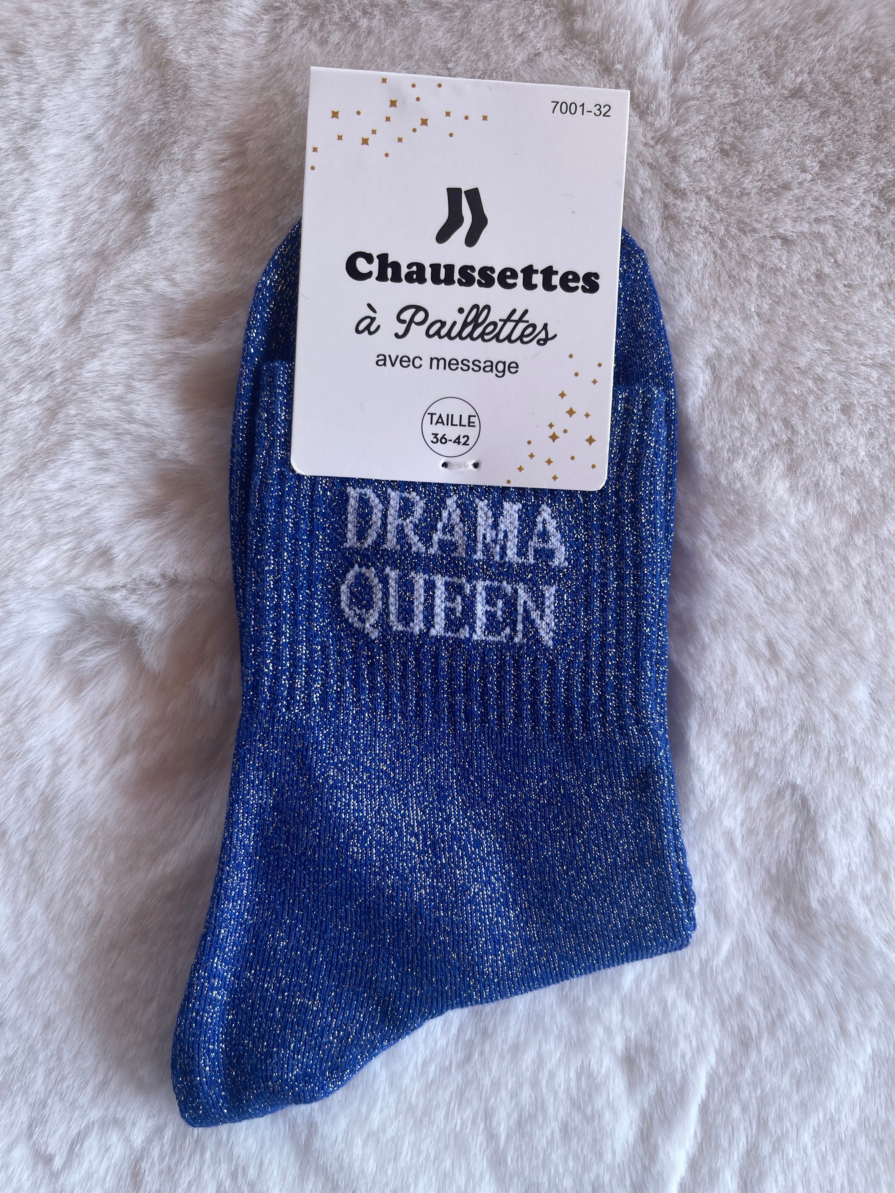Chaussettes à Paillettes "Drama Queen" - Bleu Roi