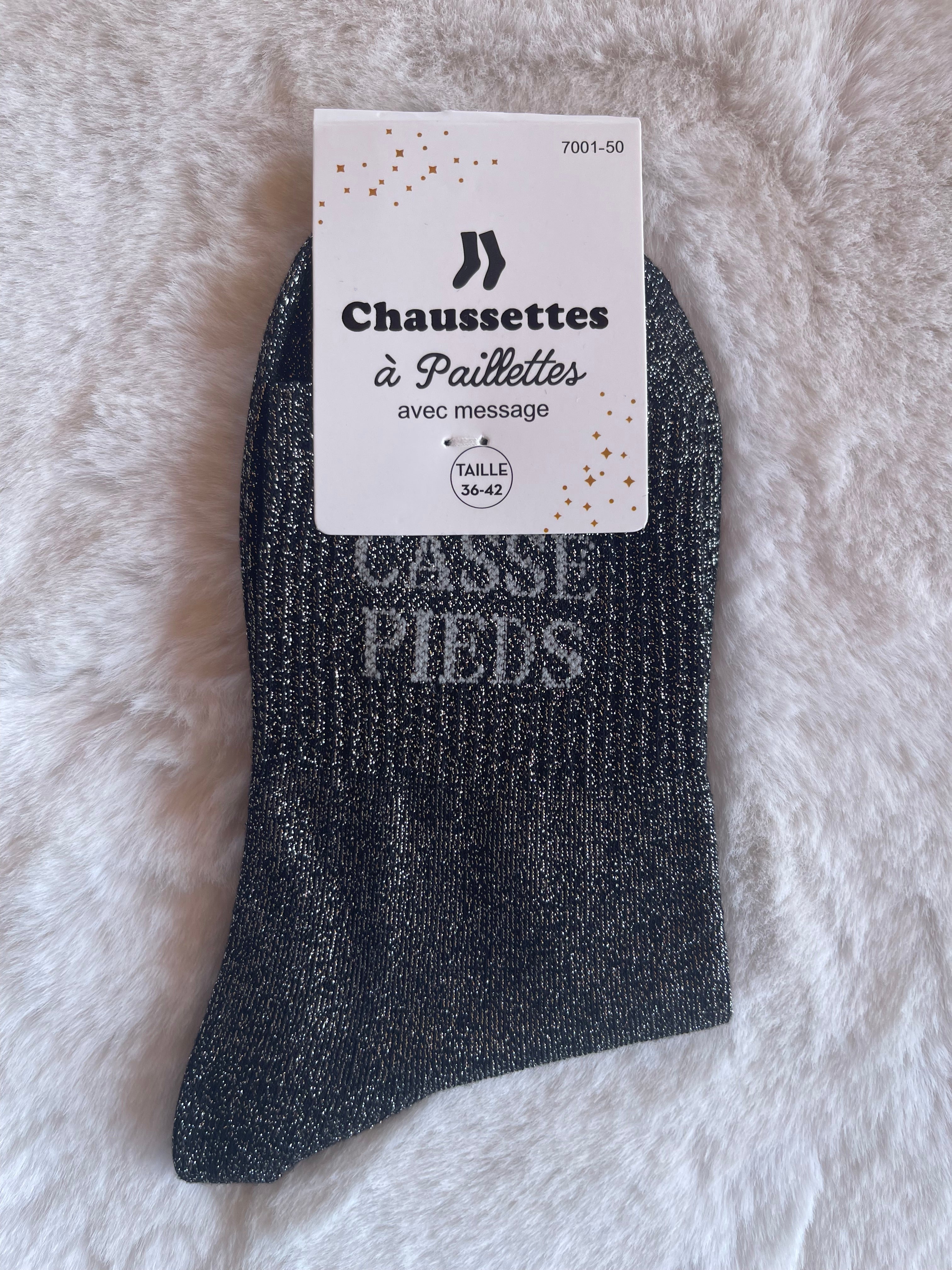 Chaussettes à Paillettes "Casse-Pieds" - Noir Irisé