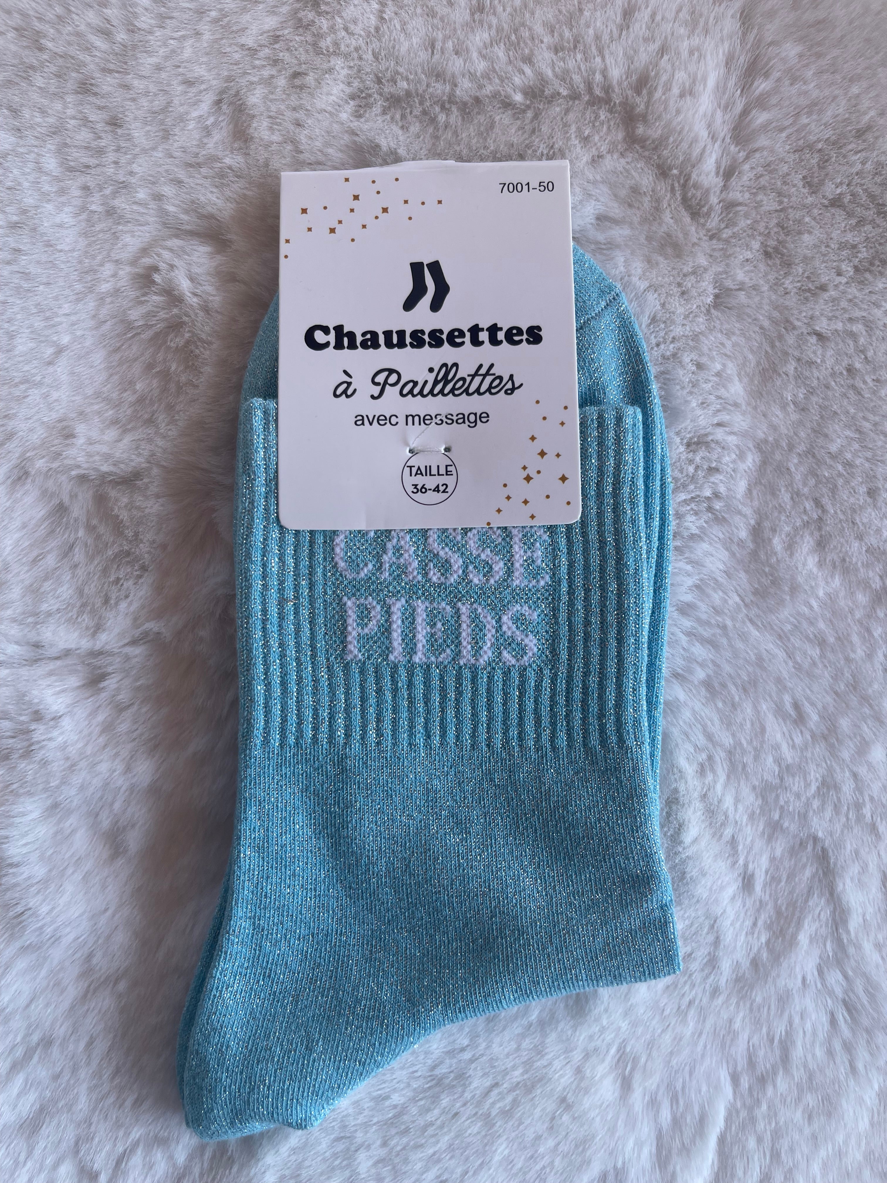Chaussettes à Paillettes "Casse-Pieds" - Bleu Ciel