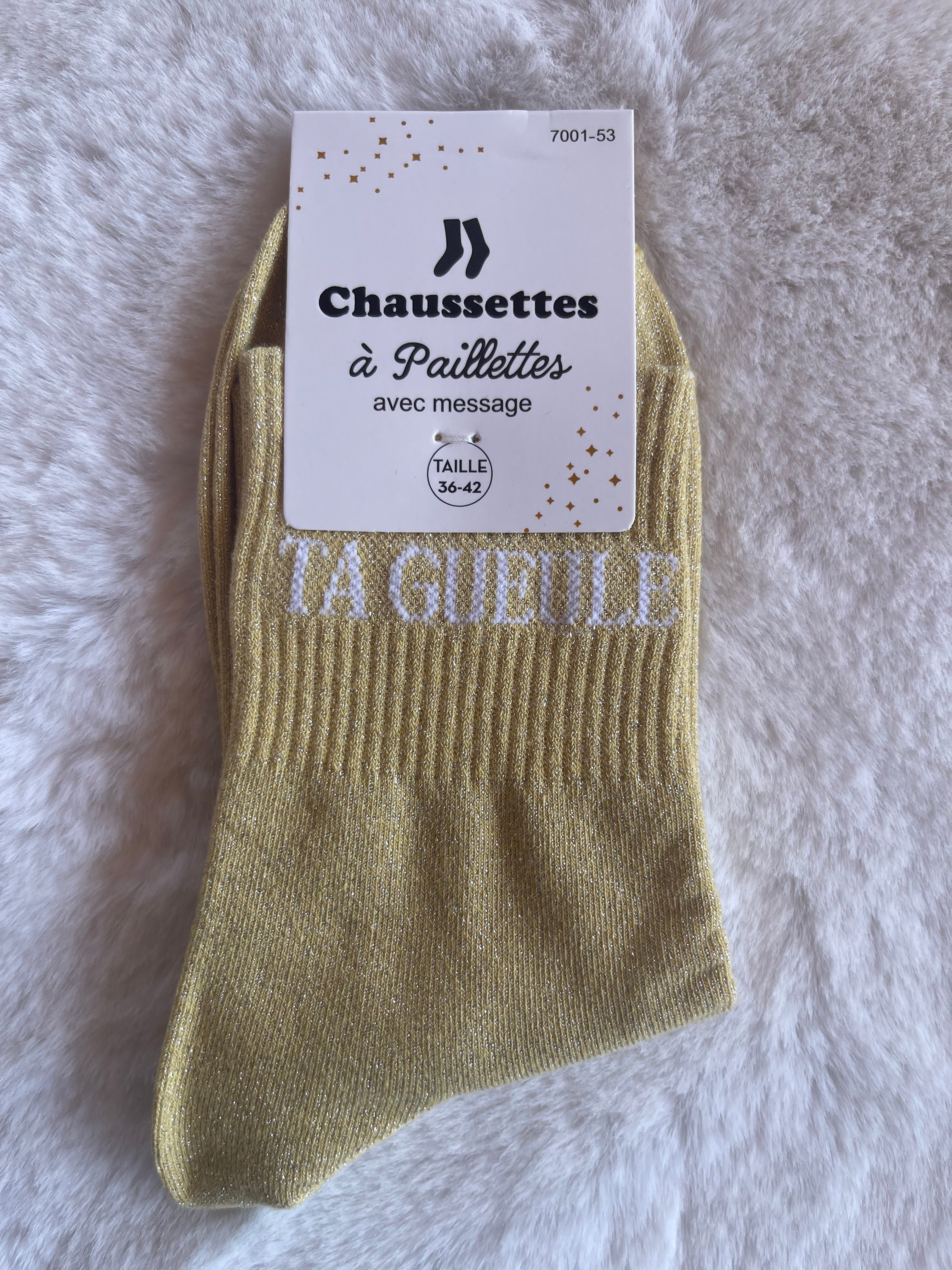 Chaussettes à Paillettes "Ta Gueule" - Doré Irisé