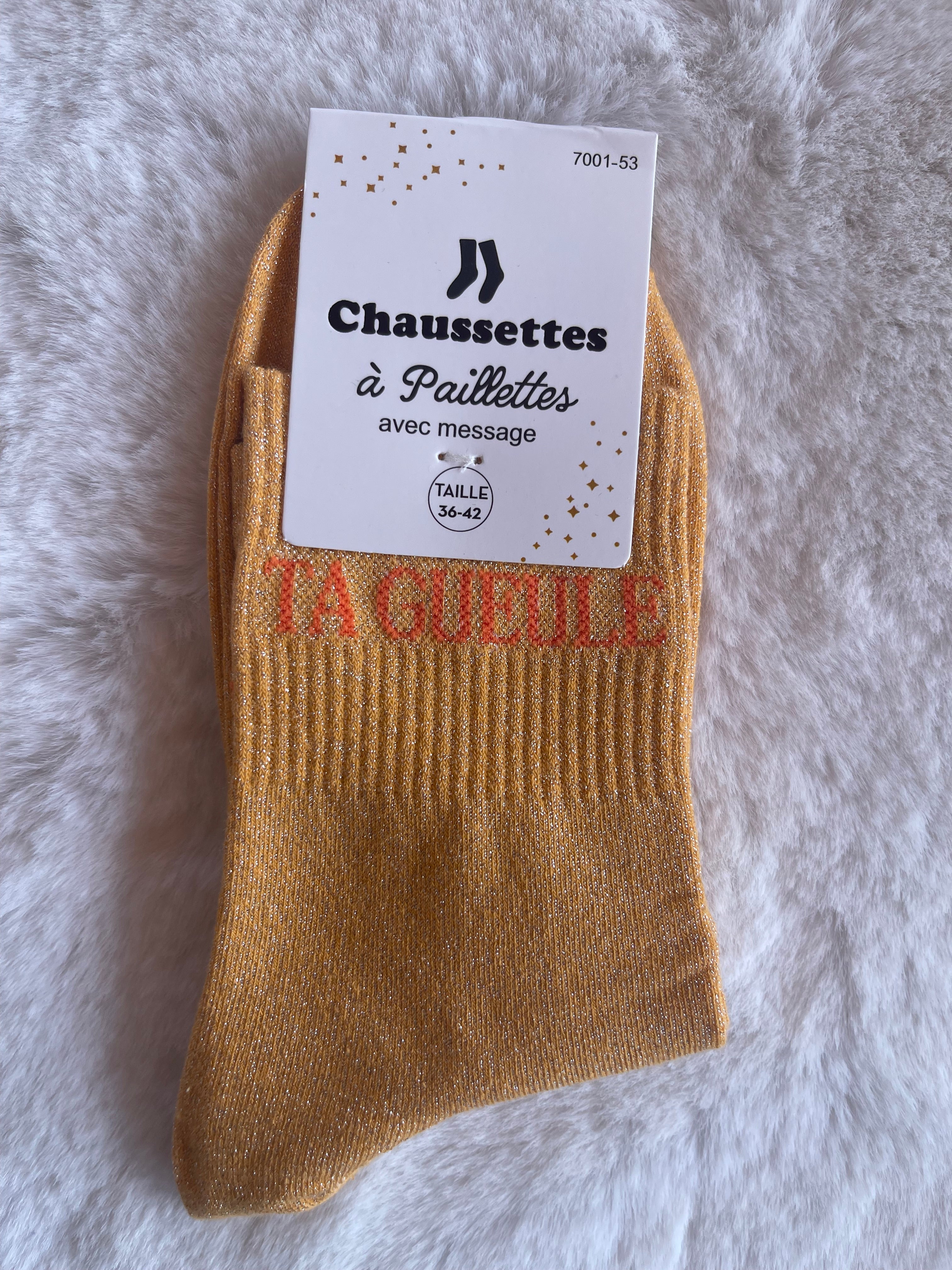 Chaussettes à Paillettes "Ta Gueule" - Orange Irisé