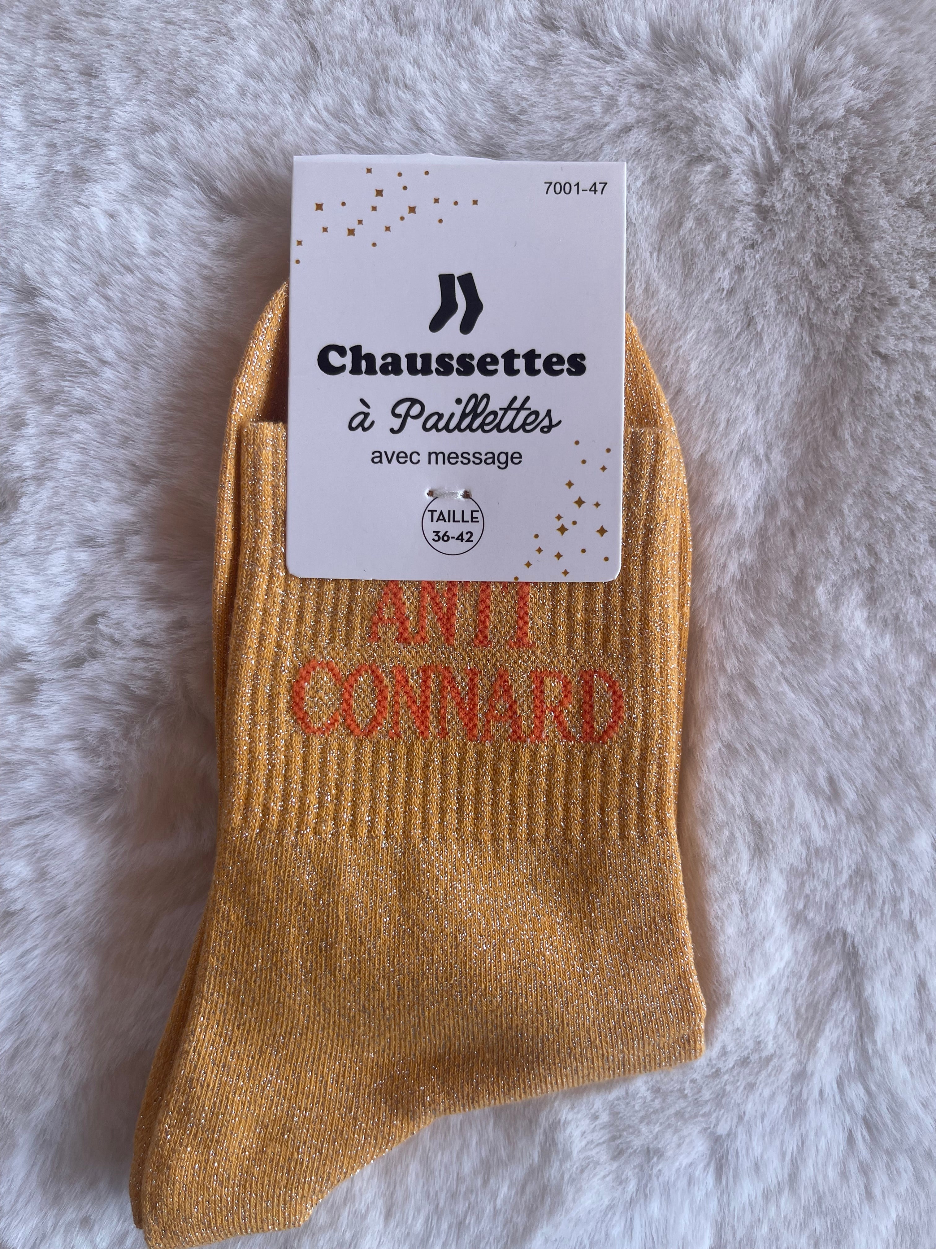 Chaussettes à Paillettes "Anti Connard" - Orange Irisé