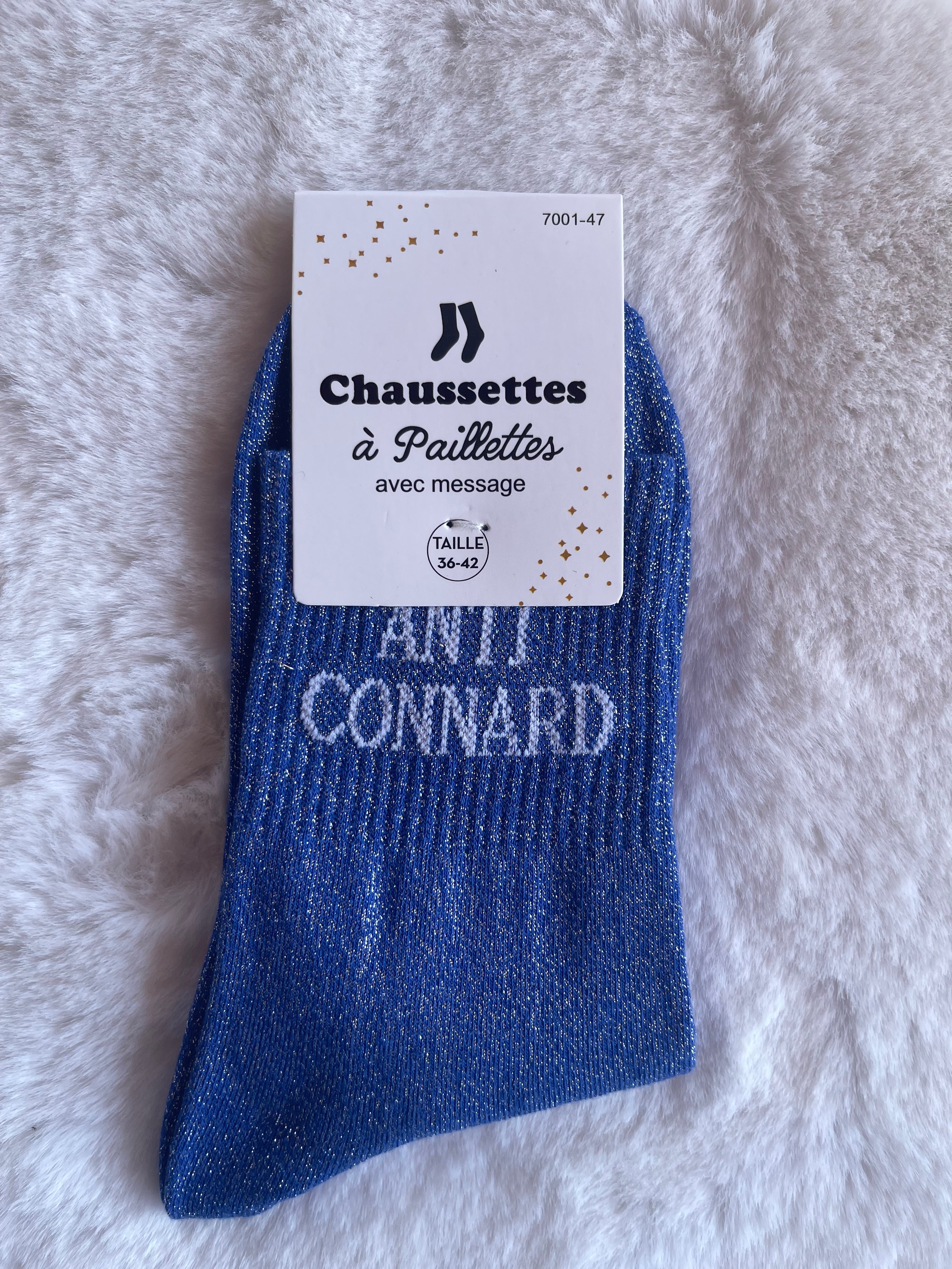 Chaussettes à Paillettes "Anti Connard" - Bleu Roi