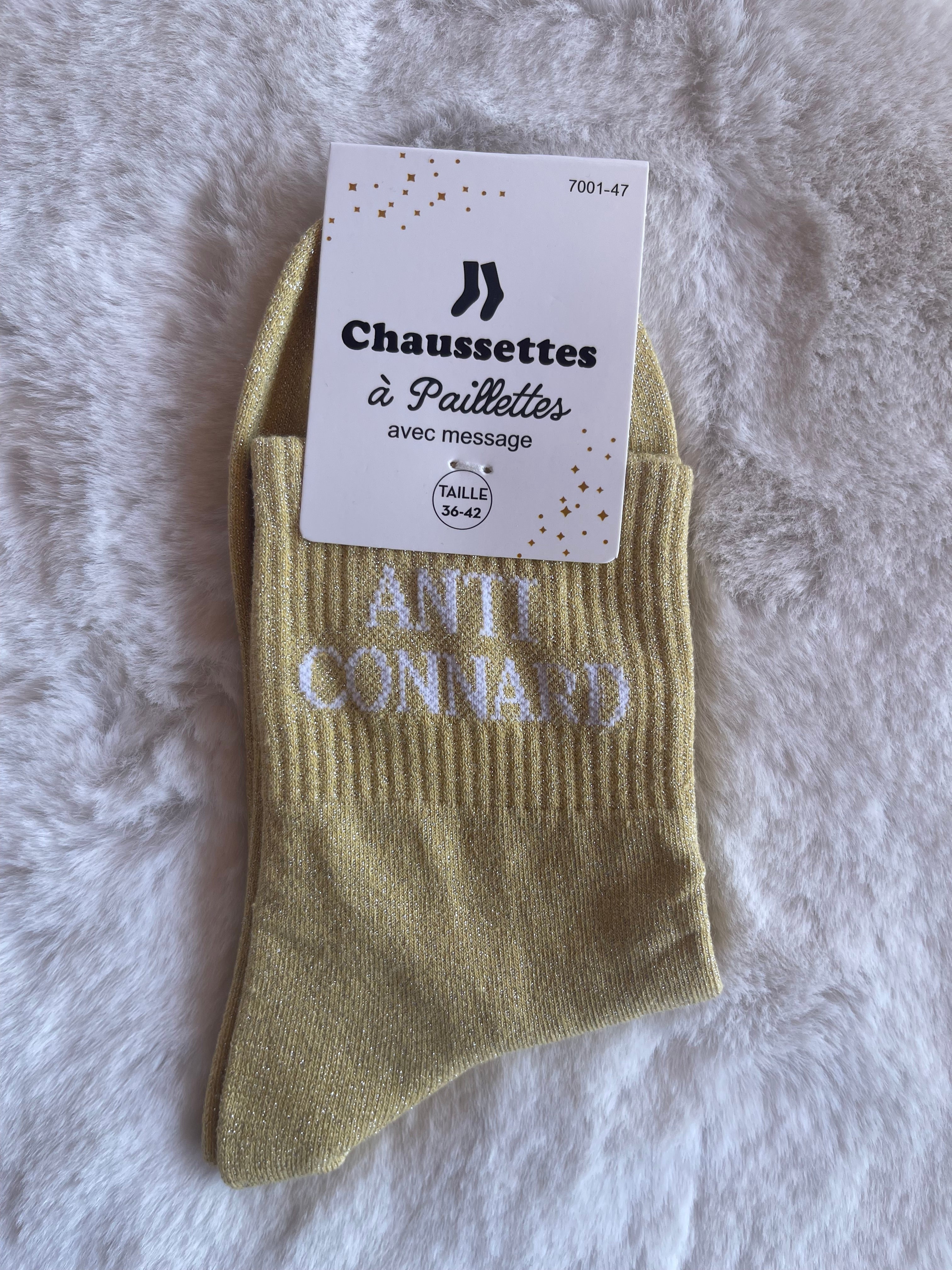 Chaussettes à Paillettes "Anti Connard" - Jaune Doré