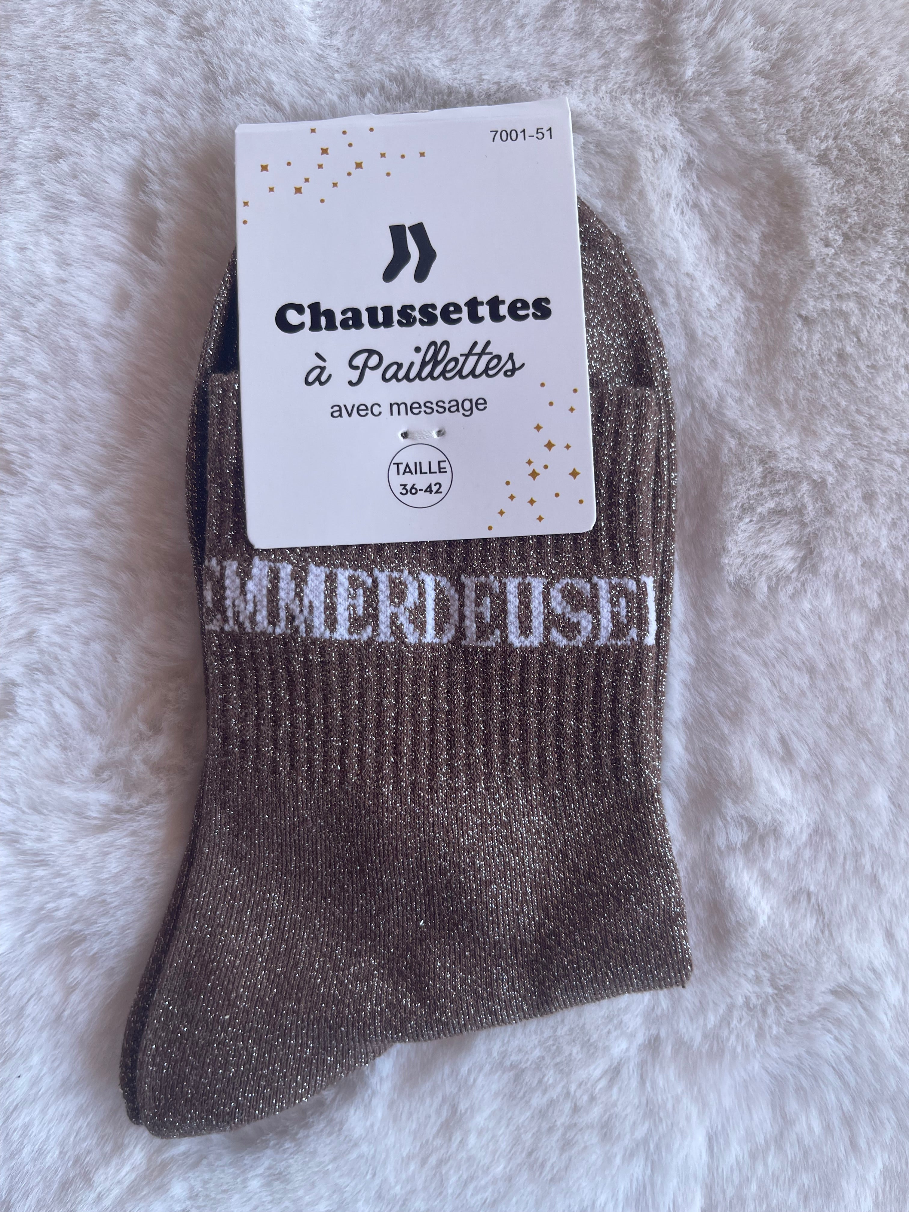 Chaussettes à Paillettes "Emmerdeuse" - Brun Irisé