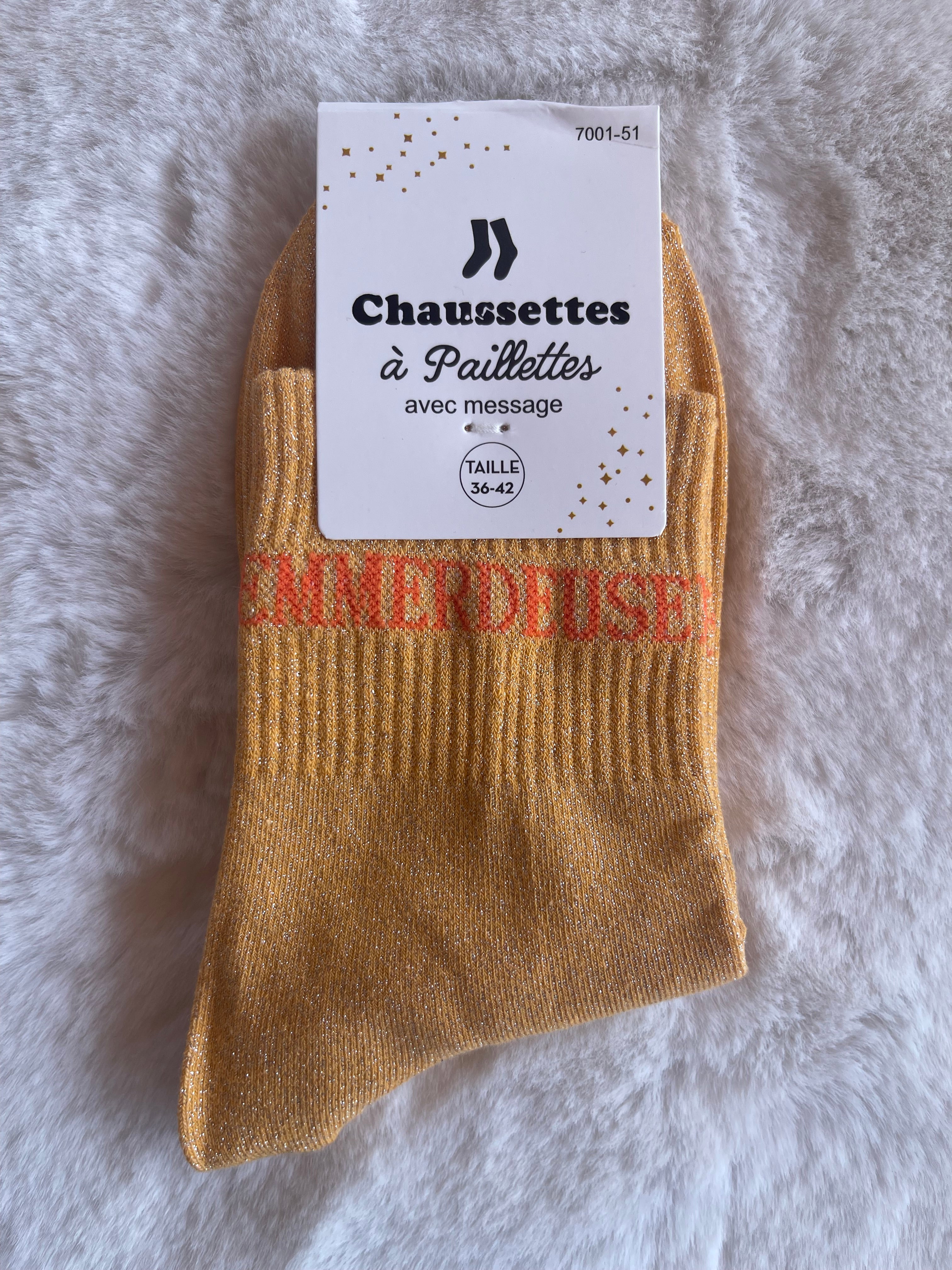 Chaussettes à Paillettes "Emmerdeuse" - Orangé Irisé