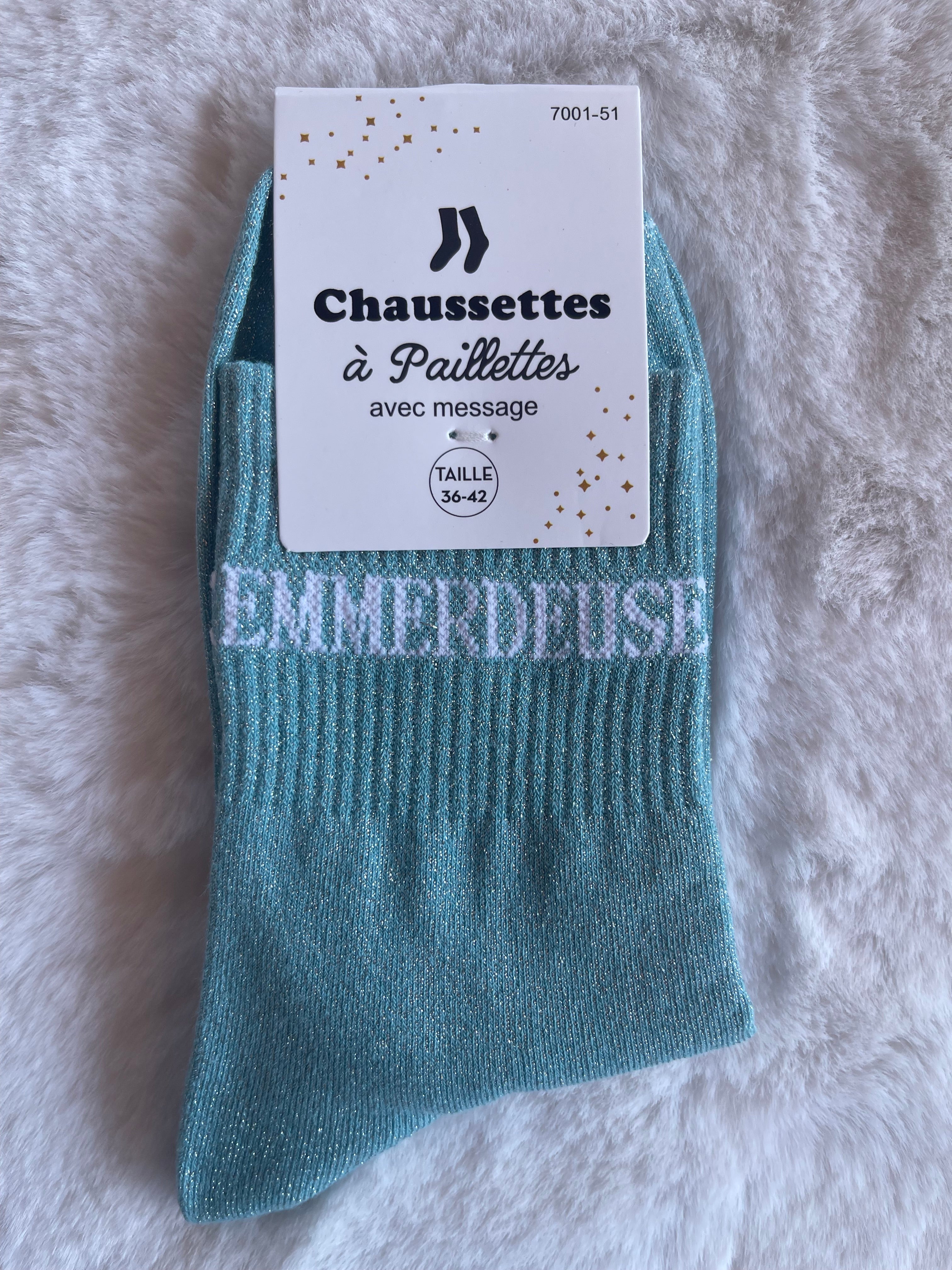 Chaussettes à Paillettes "Emmerdeuse" - Bleu Lagon