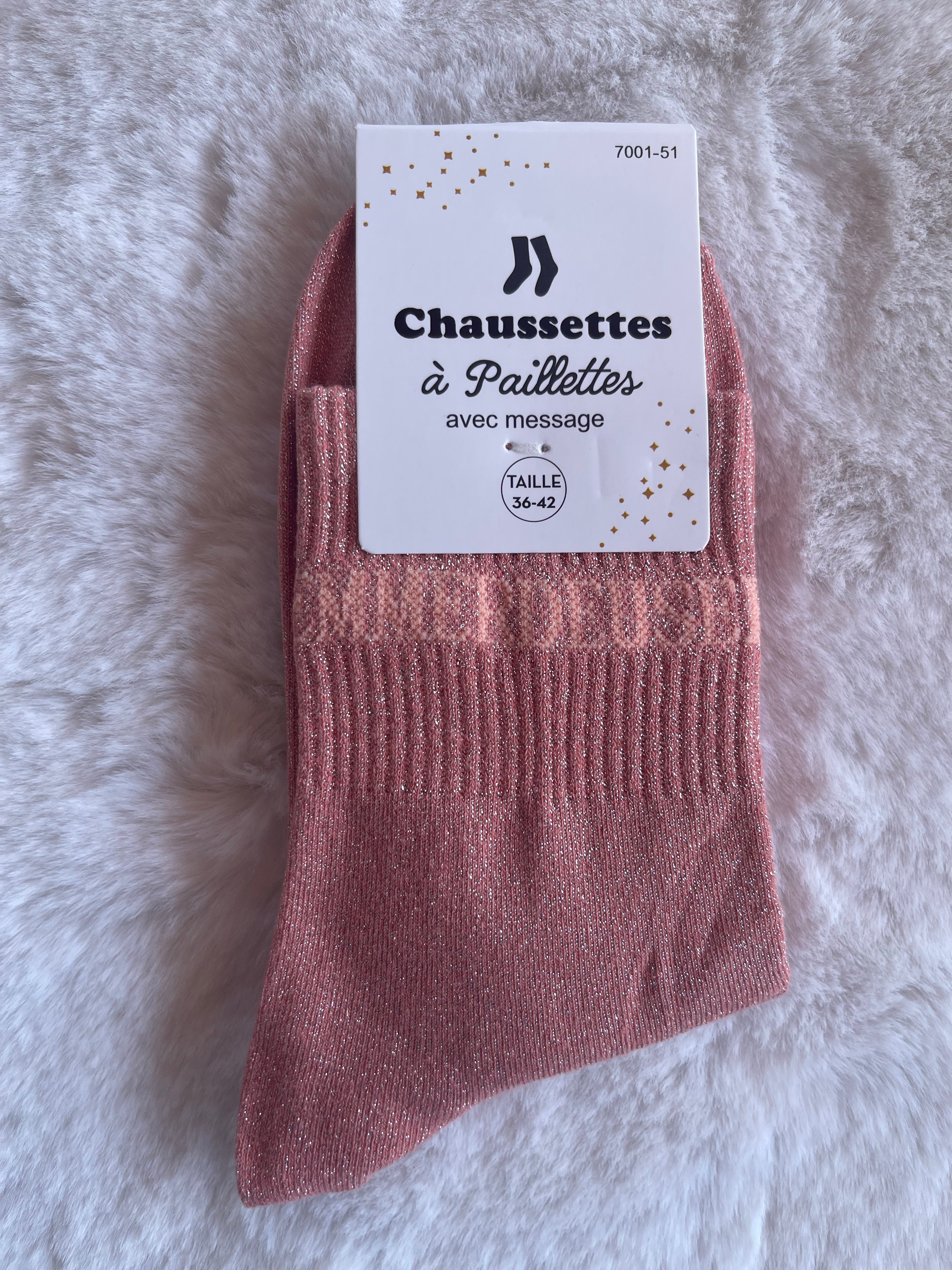 Chaussettes à Paillettes "Emmerdeuse" - Rose Cuivré