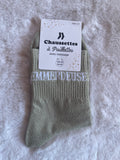 Chaussettes à Paillettes "Emmerdeuse" - Vert Sauge
