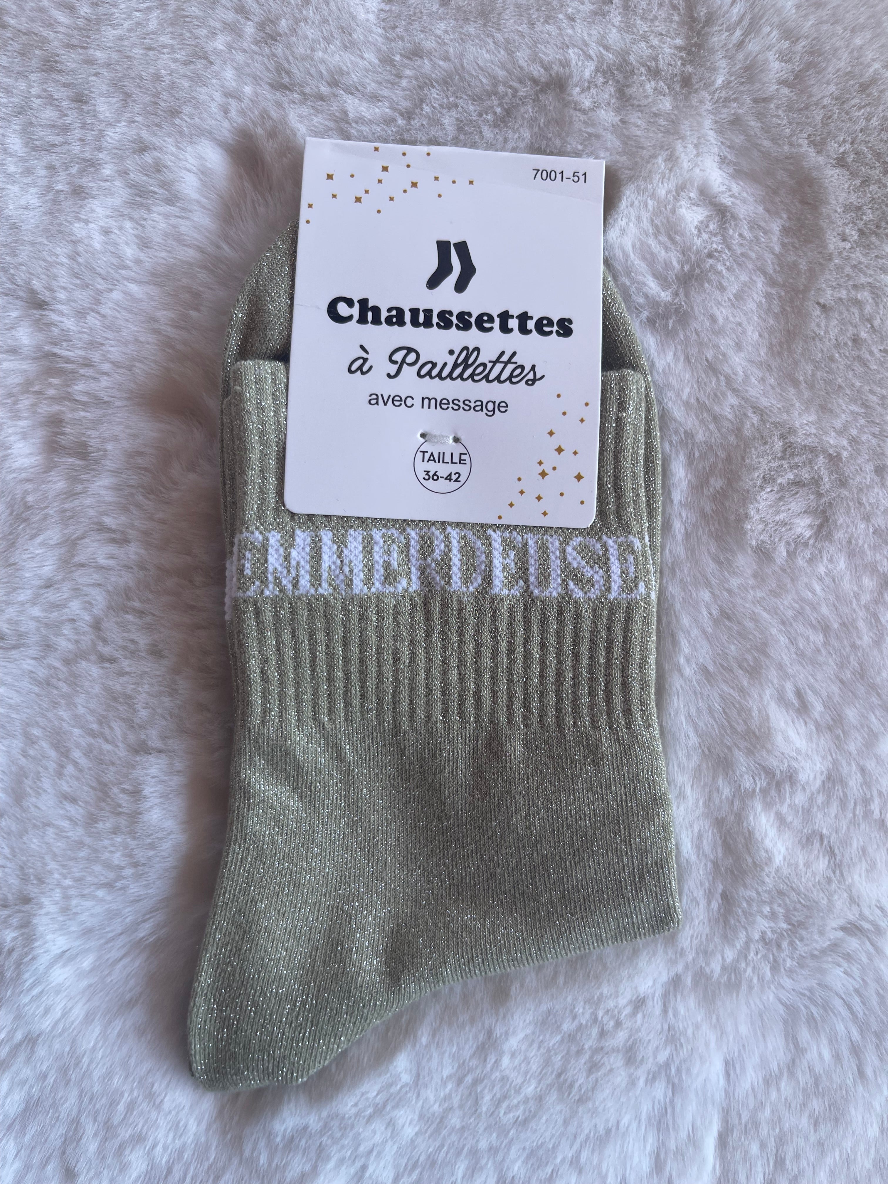 Chaussettes à Paillettes "Emmerdeuse" - Vert Sauge
