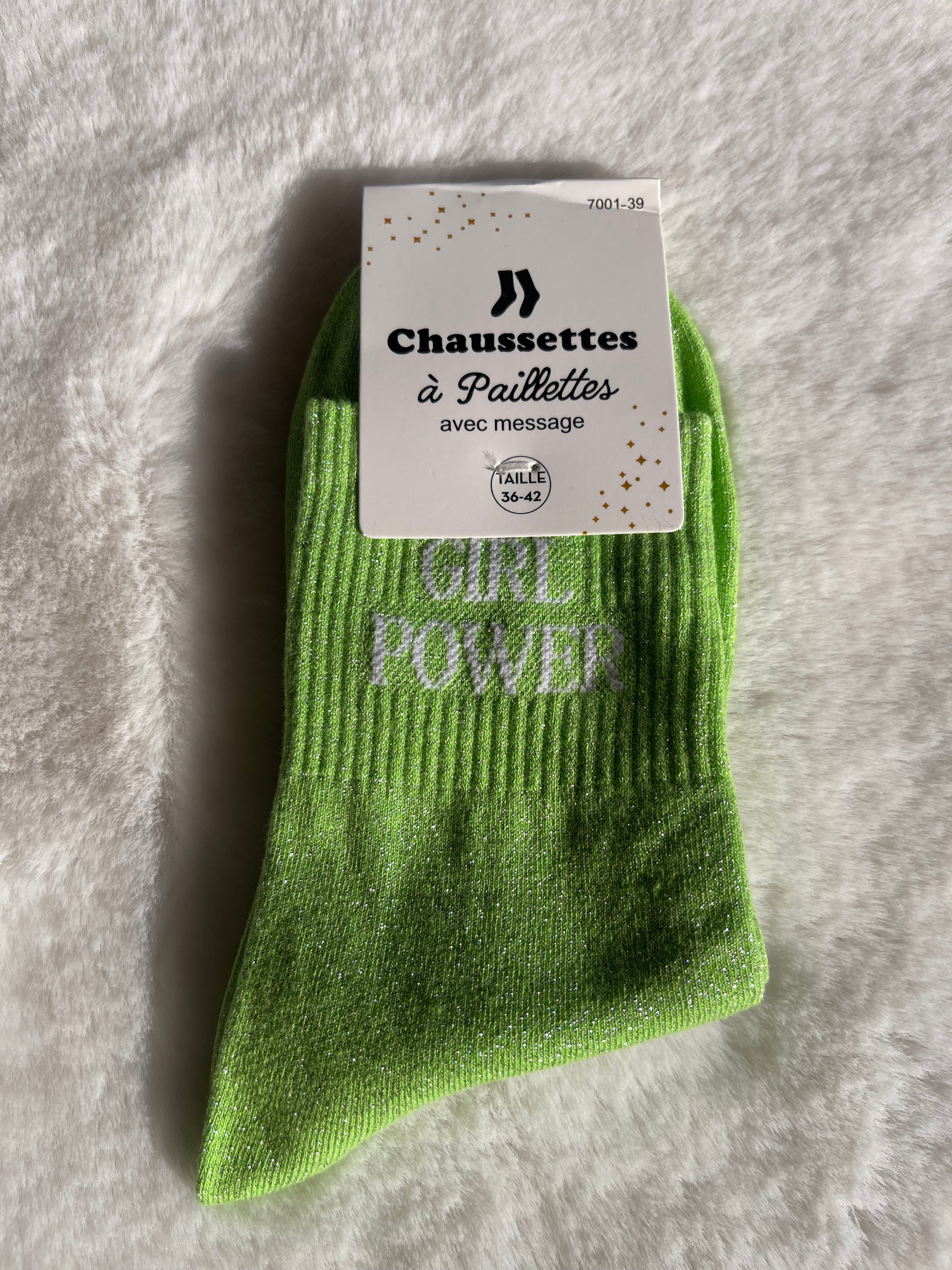 Chaussettes à Paillettes "Girl Power" - Vert Fluo