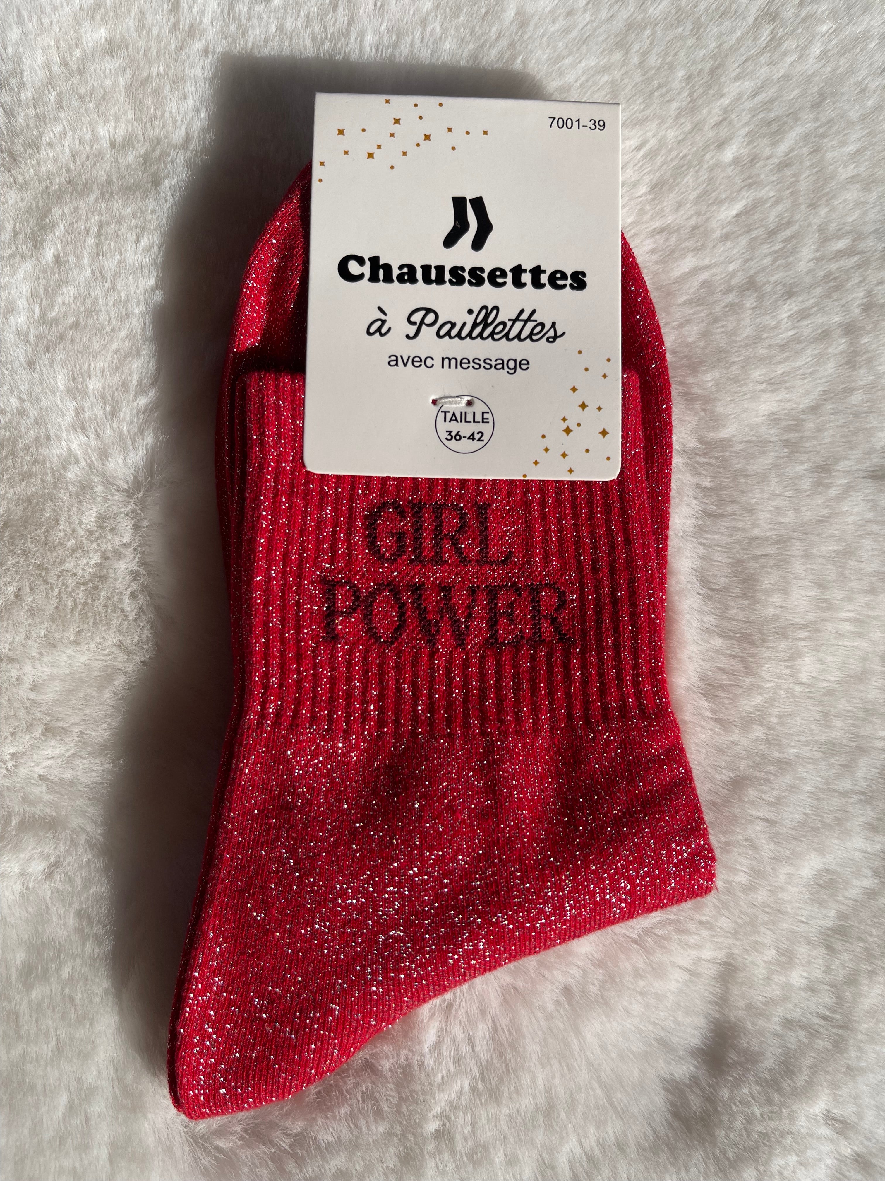 Chaussettes à Paillettes "Girl Power" - Rouge Irisé