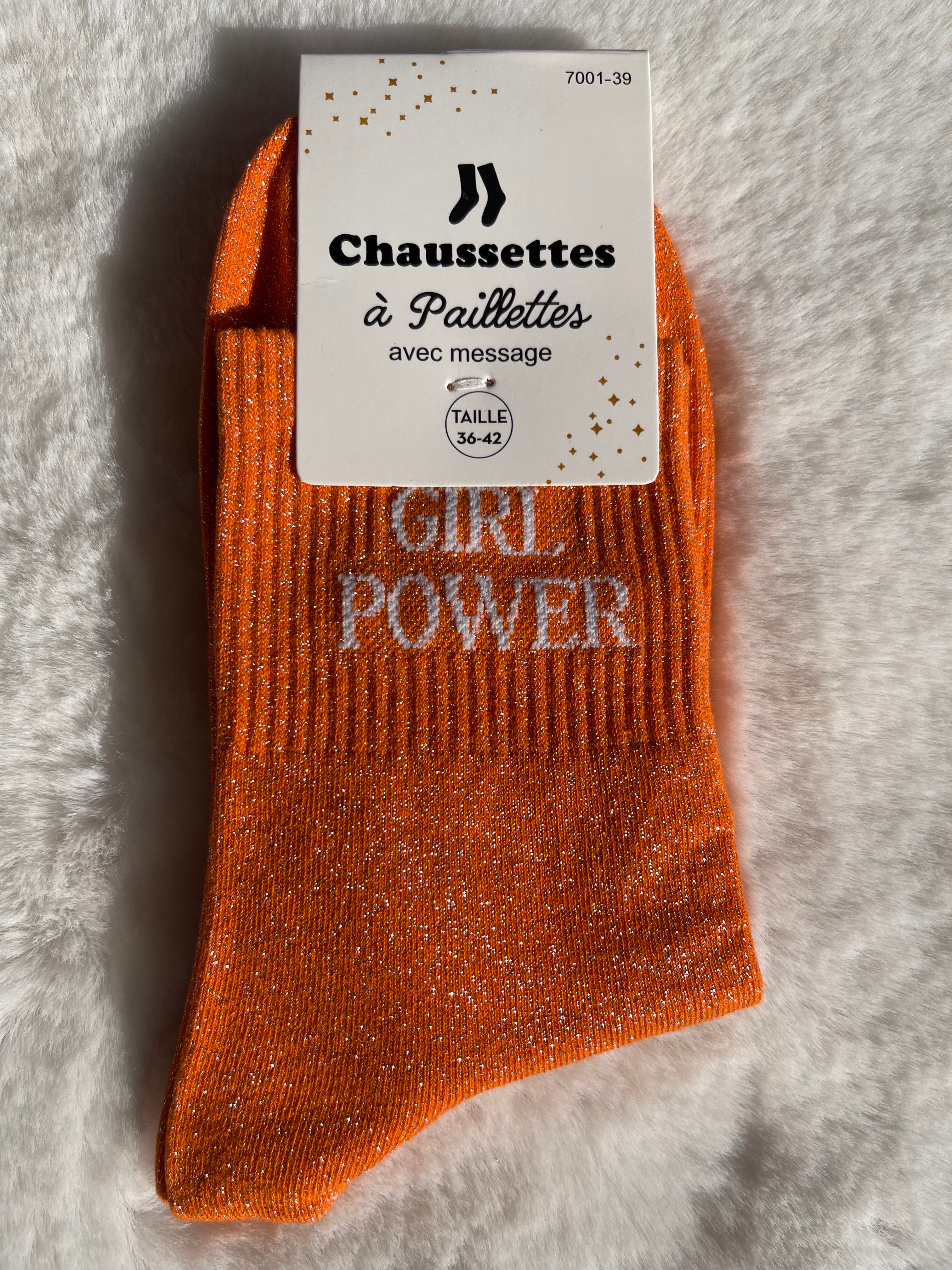 Chaussettes à Paillettes "Girl Power" - Orange Irisé