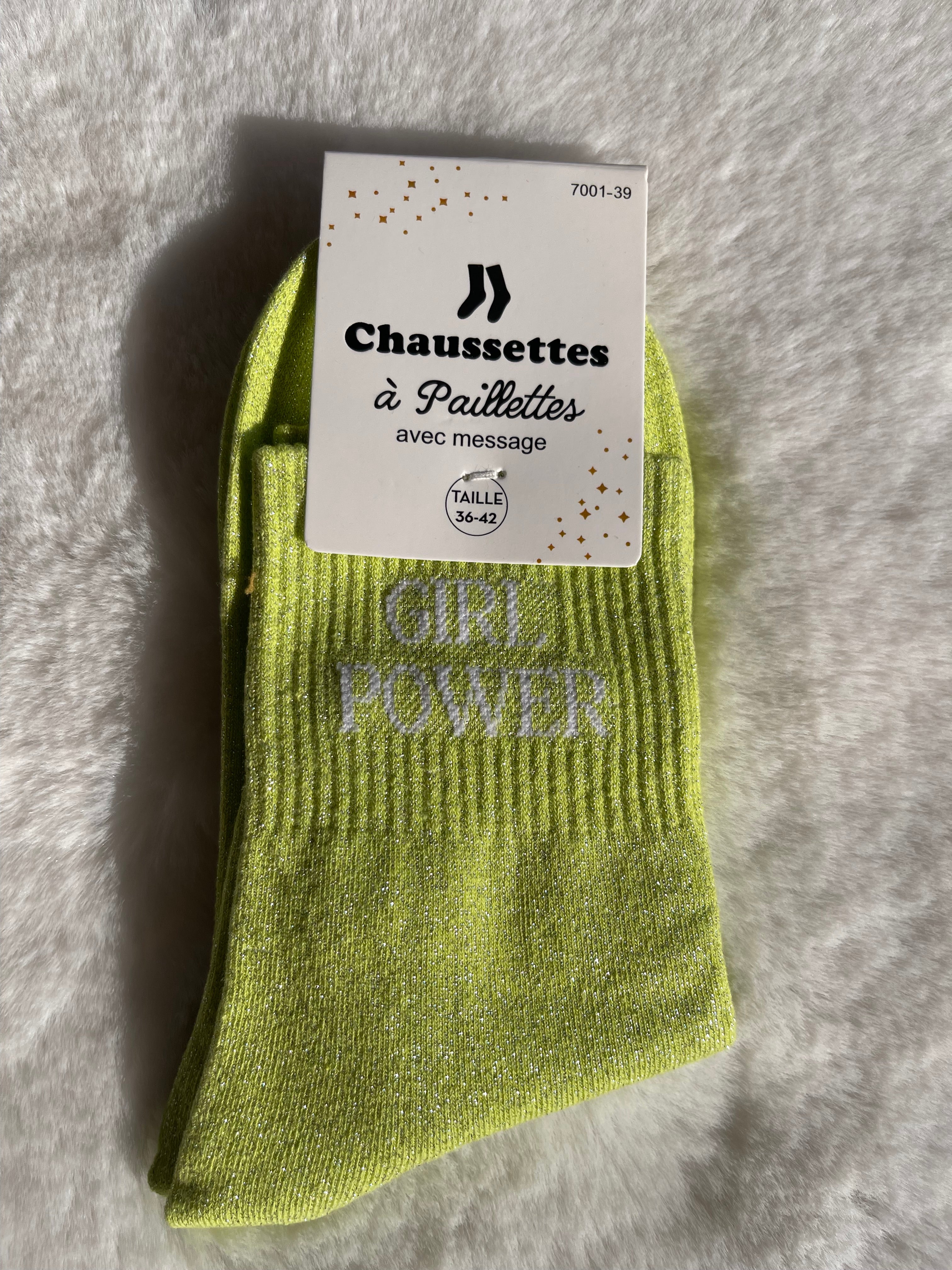 Chaussettes à Paillettes "Girl Power" - Jaune Citron