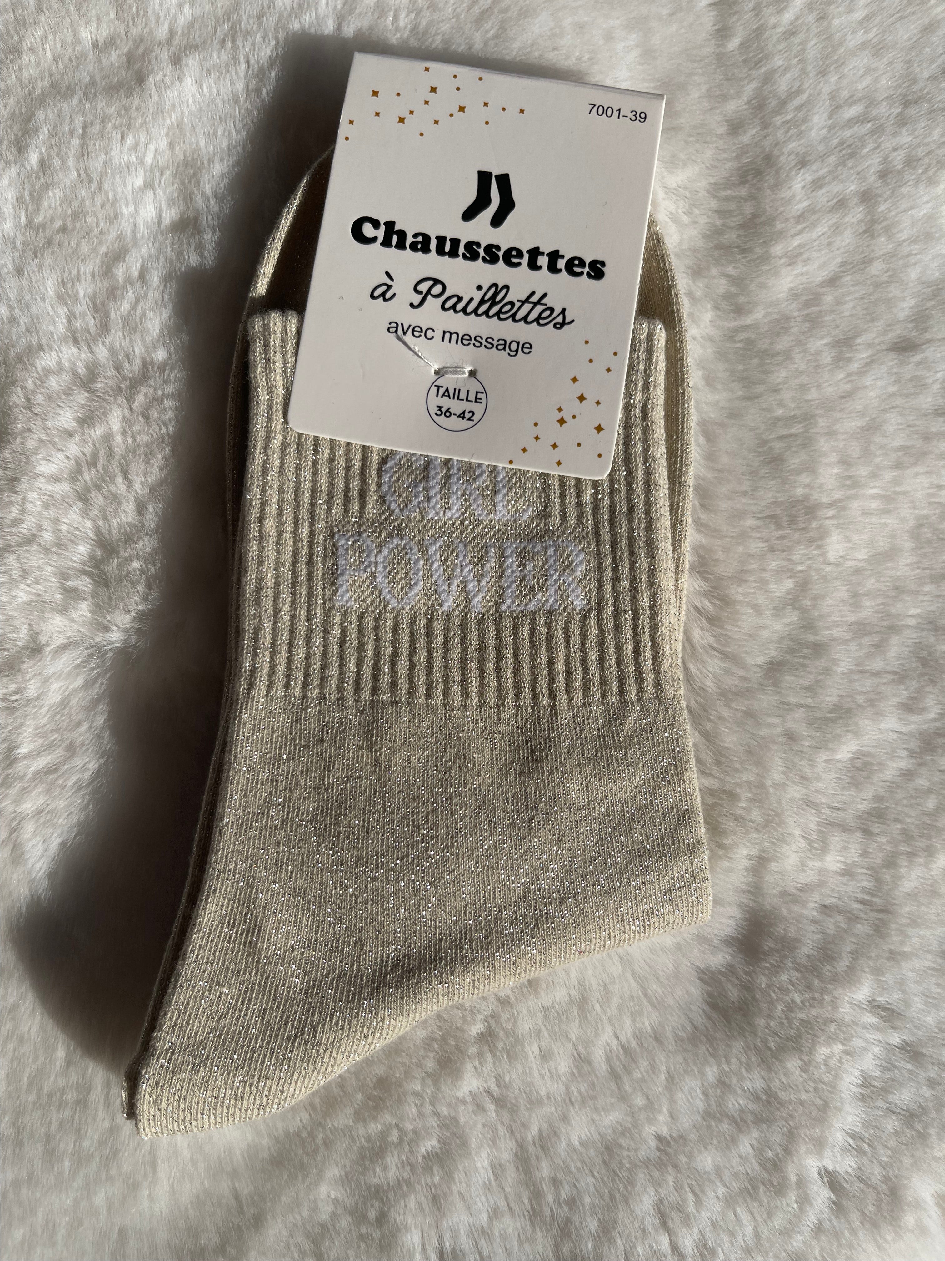 Chaussettes à Paillettes "Girl Power" - Beige Doré