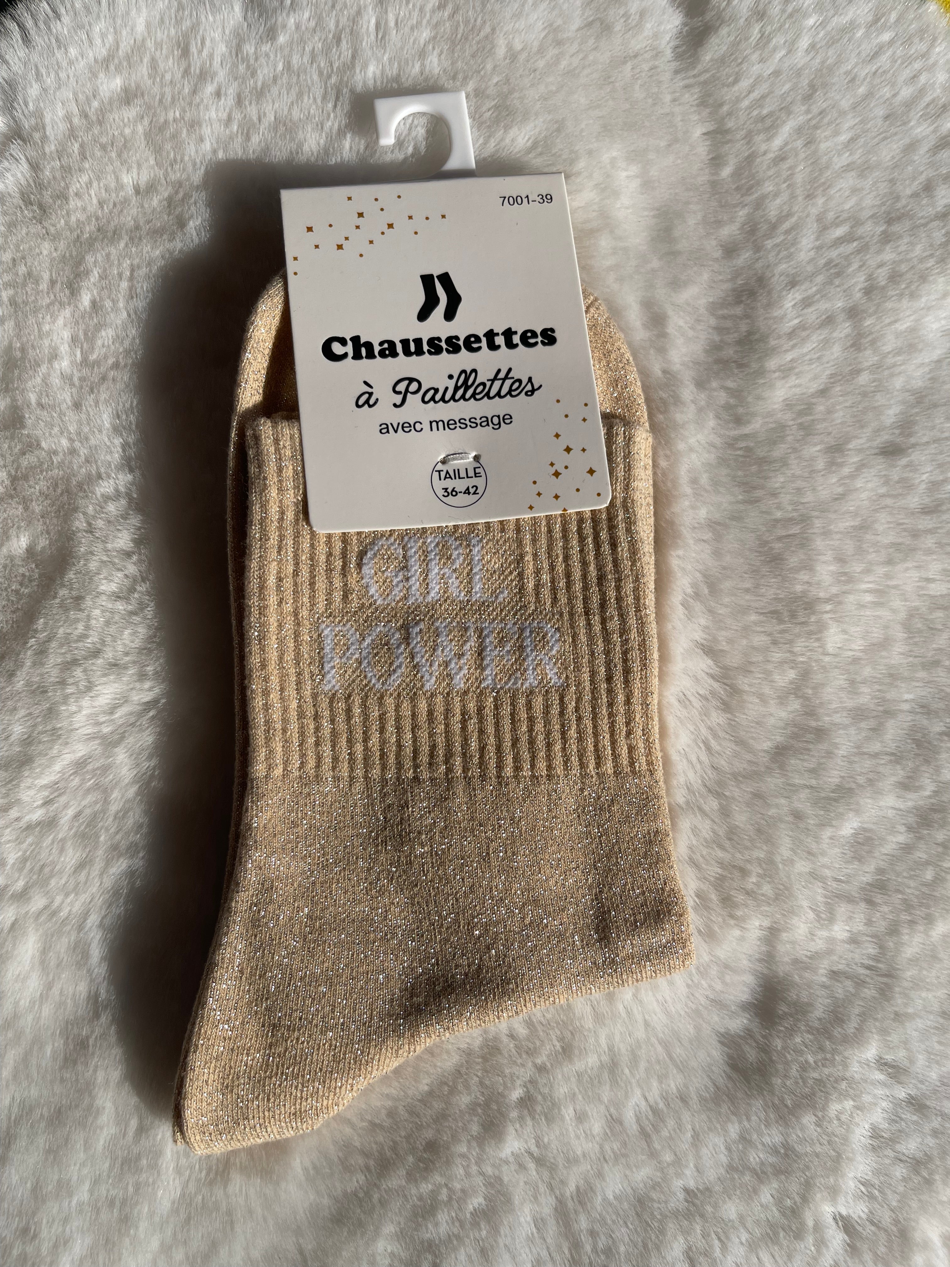 Chaussettes à Paillettes "Girl Power" - Champagne Doré