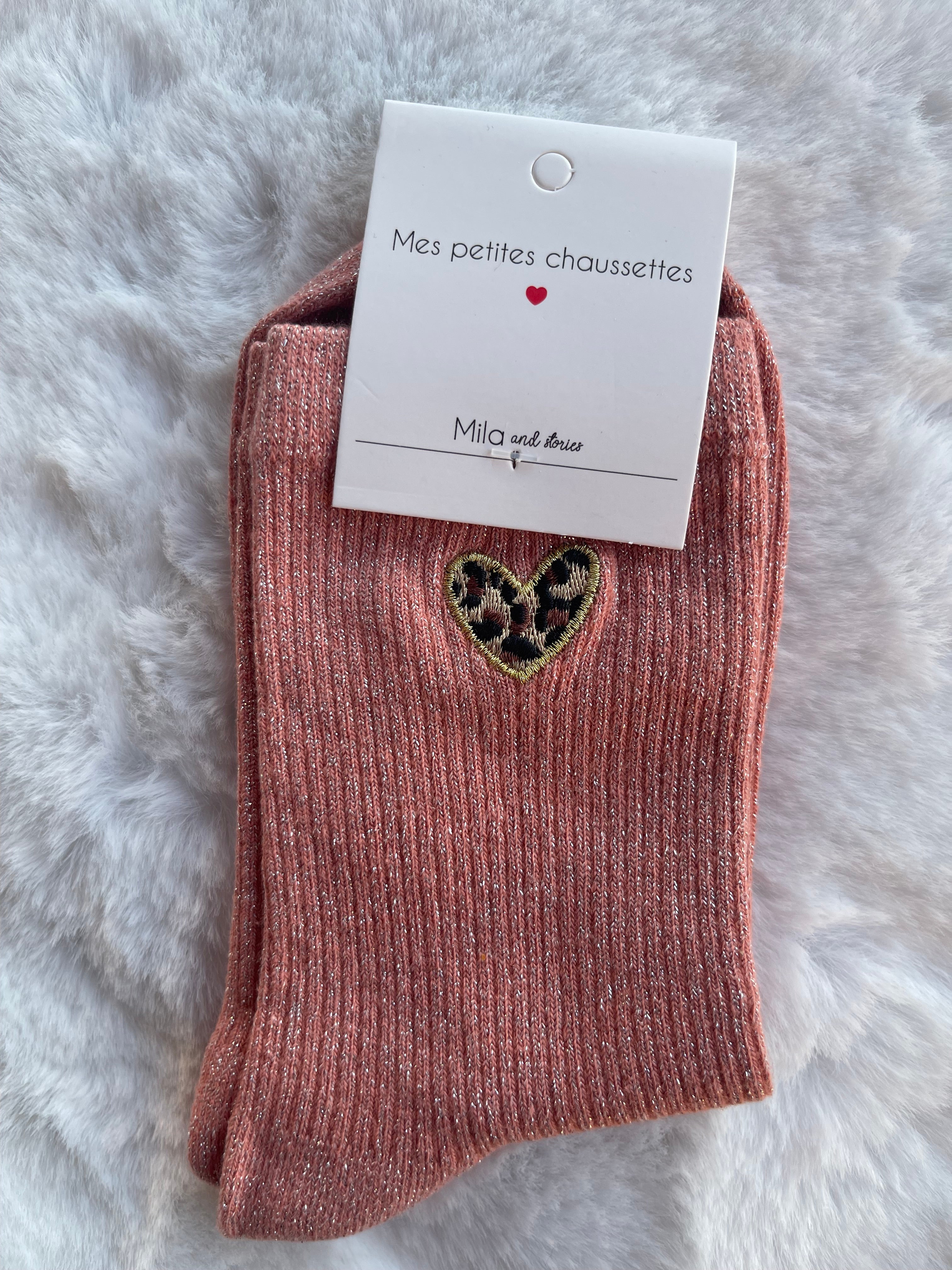 Chaussettes à Paillettes ✨ – Cœur Léopard