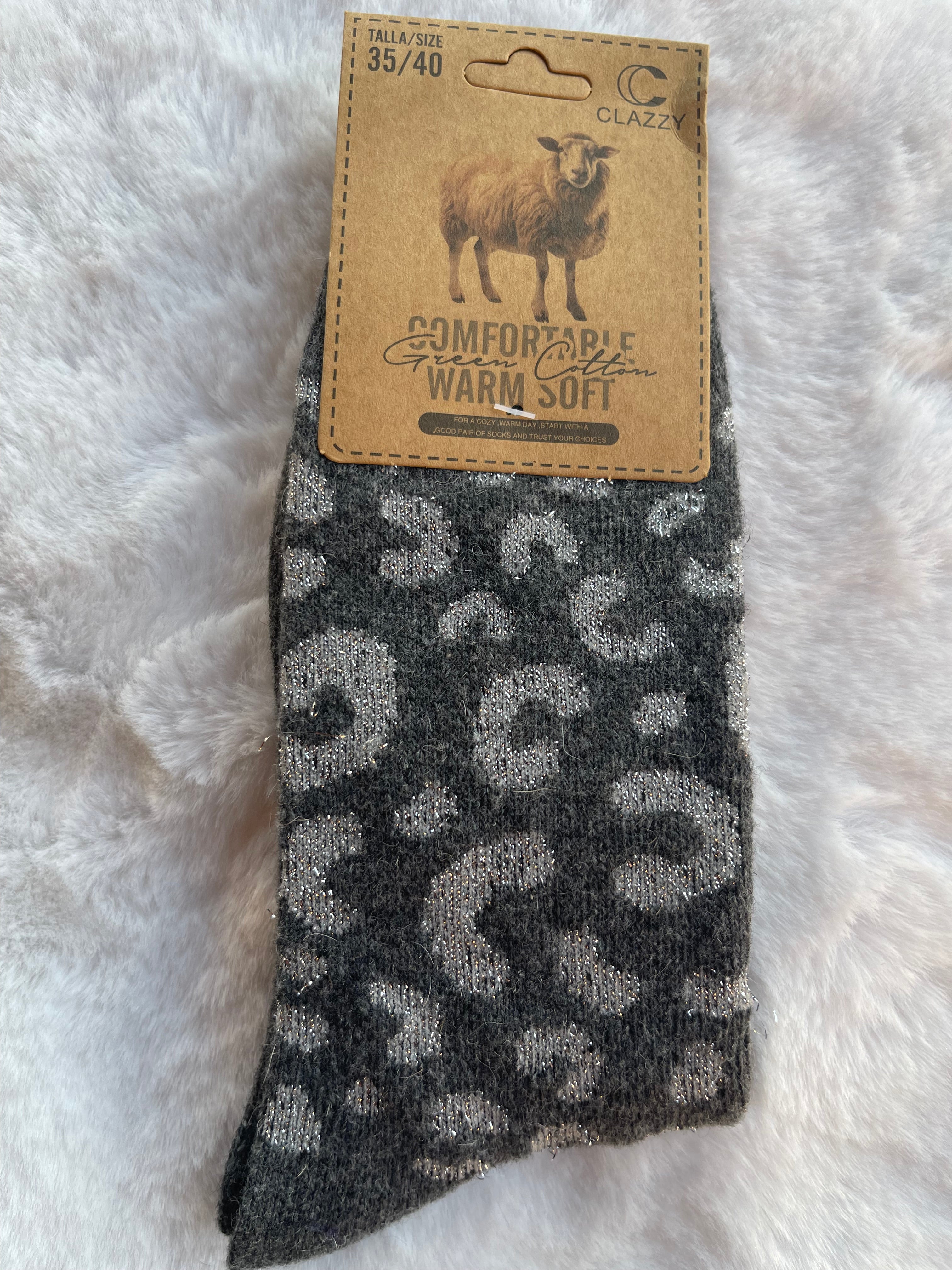 Chaussettes Chaudes Léopard Gris – Clazzy