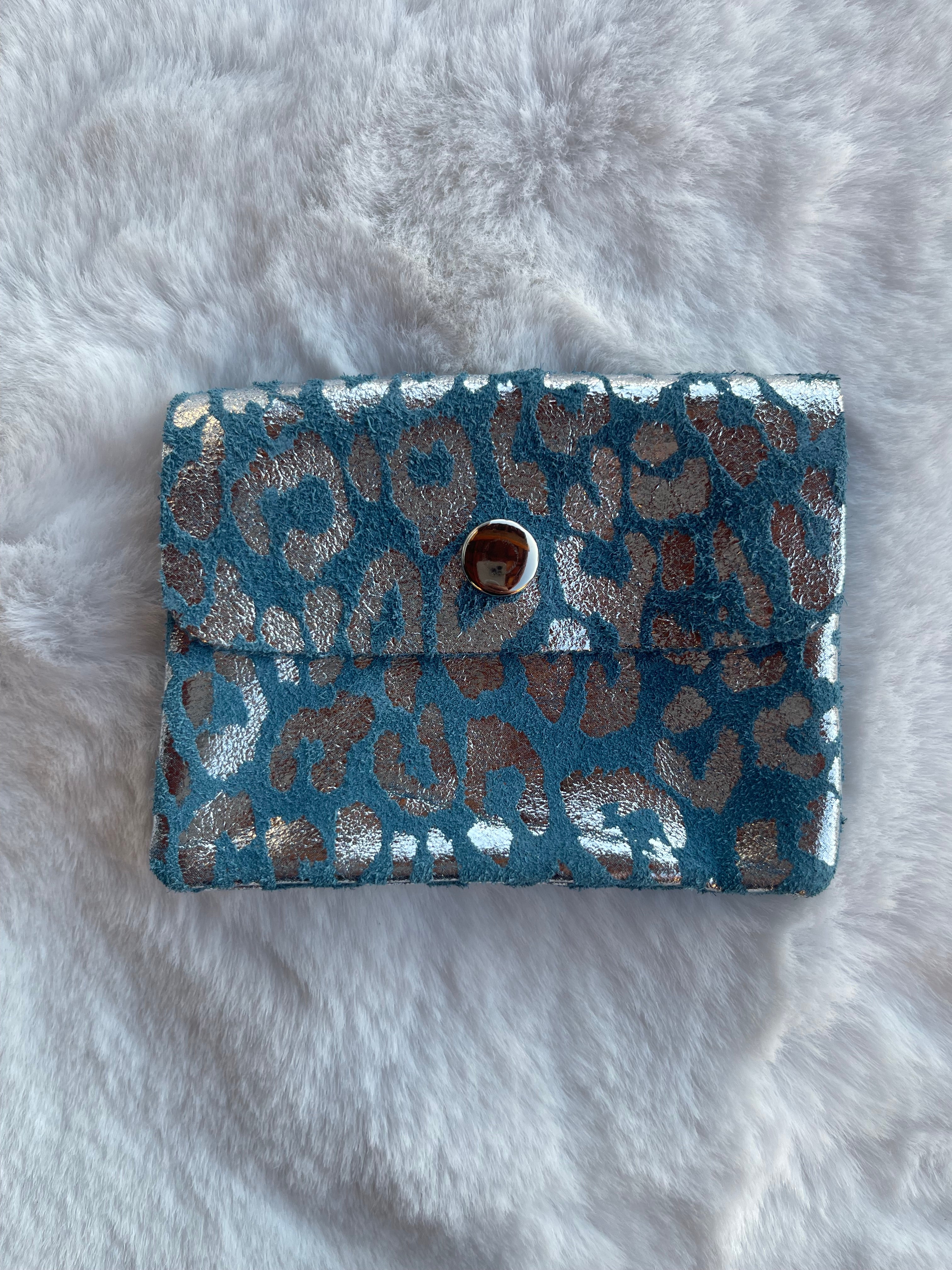 Porte-monnaie Léopard Bleu Métallisé