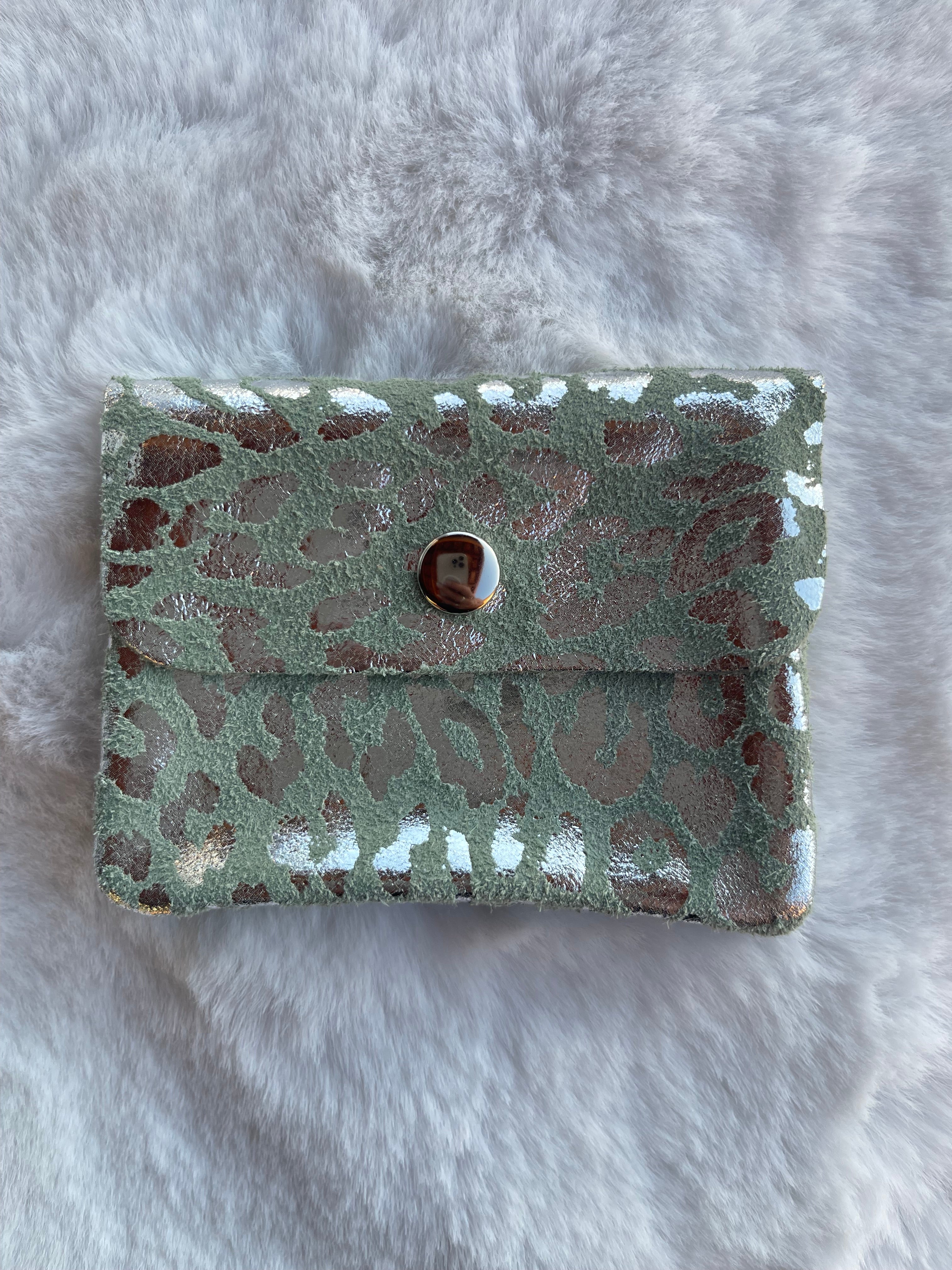 Porte-monnaie Léopard Vert Métallisé
