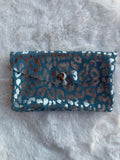 Portefeuille Léopard Bleu Métallisé